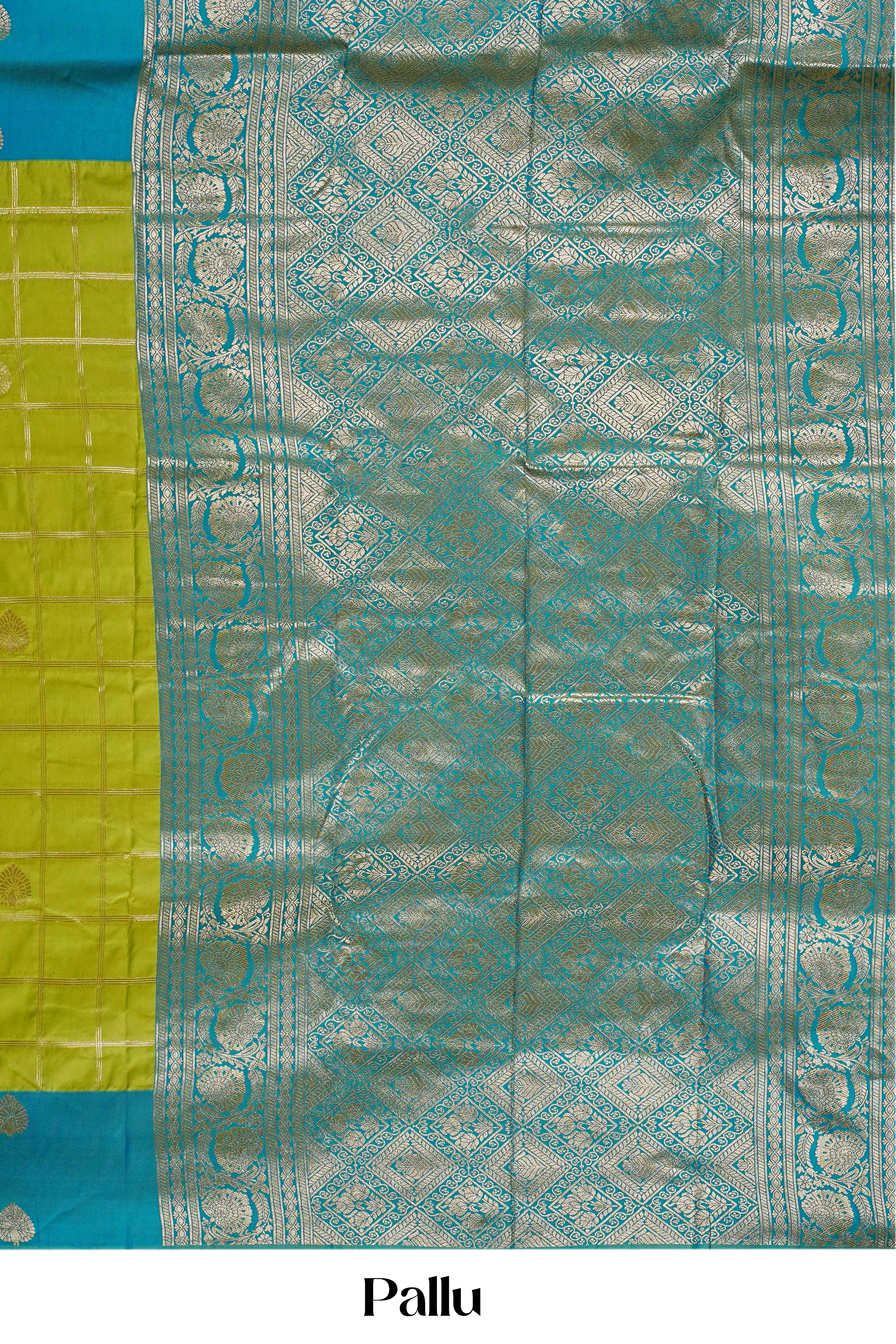 Semi Art Silk Saree Zari Check Across The Body With Contrast Pallu Along With Blouse - Image 5