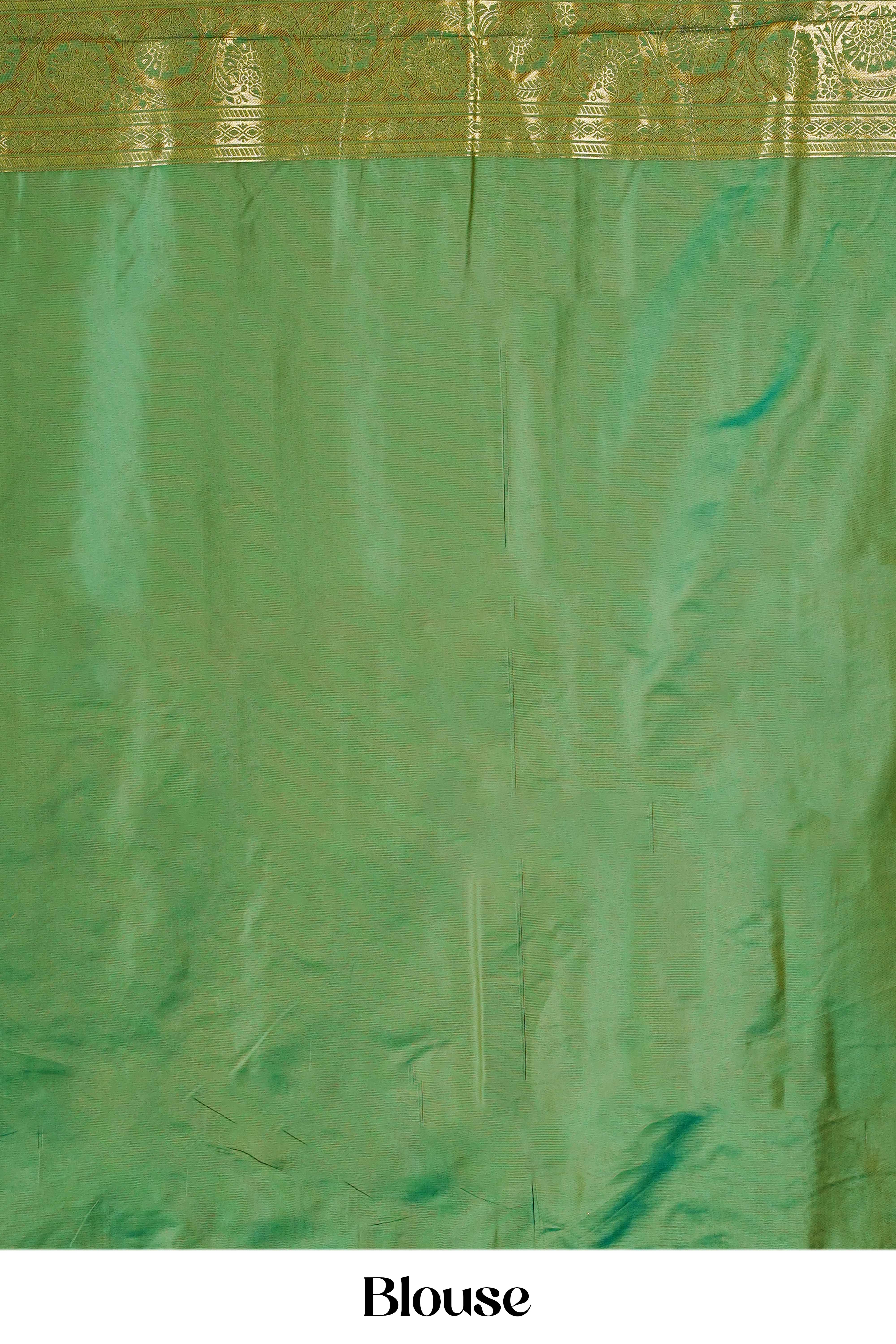 Semi Art Silk Saree Zari Check Across The Body With Contrast Pallu Along With Blouse - Image 6
