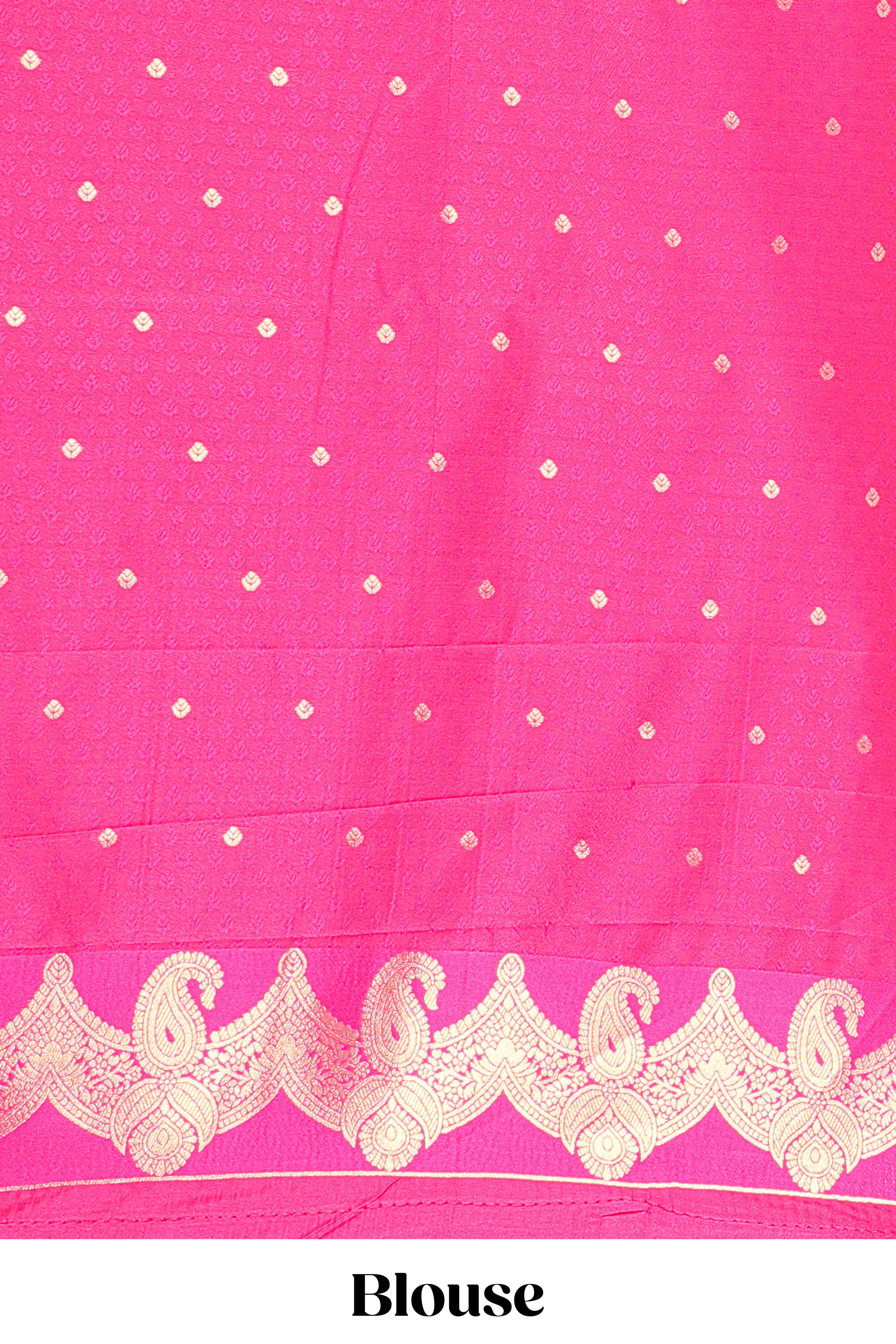 Semi Soft Silk Saree Body All over Golden Zari Butta And Mango Motifs Zari Border With Rich Pallu - Image 5