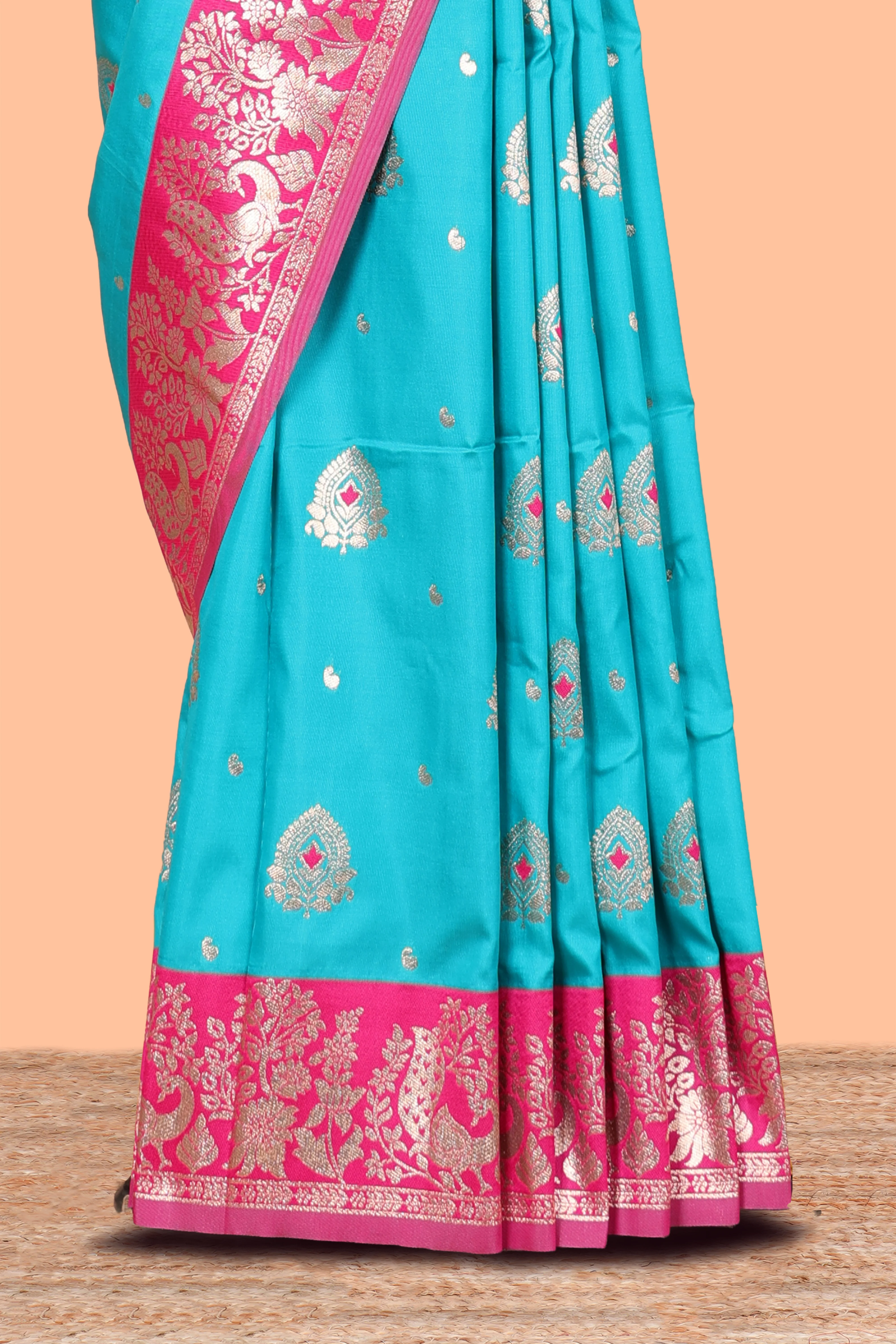 Semi Soft Silk Saree Body All Over Small Gold Zari Butta And Zari Border With Grand Zari Rich Pallu - Image 3