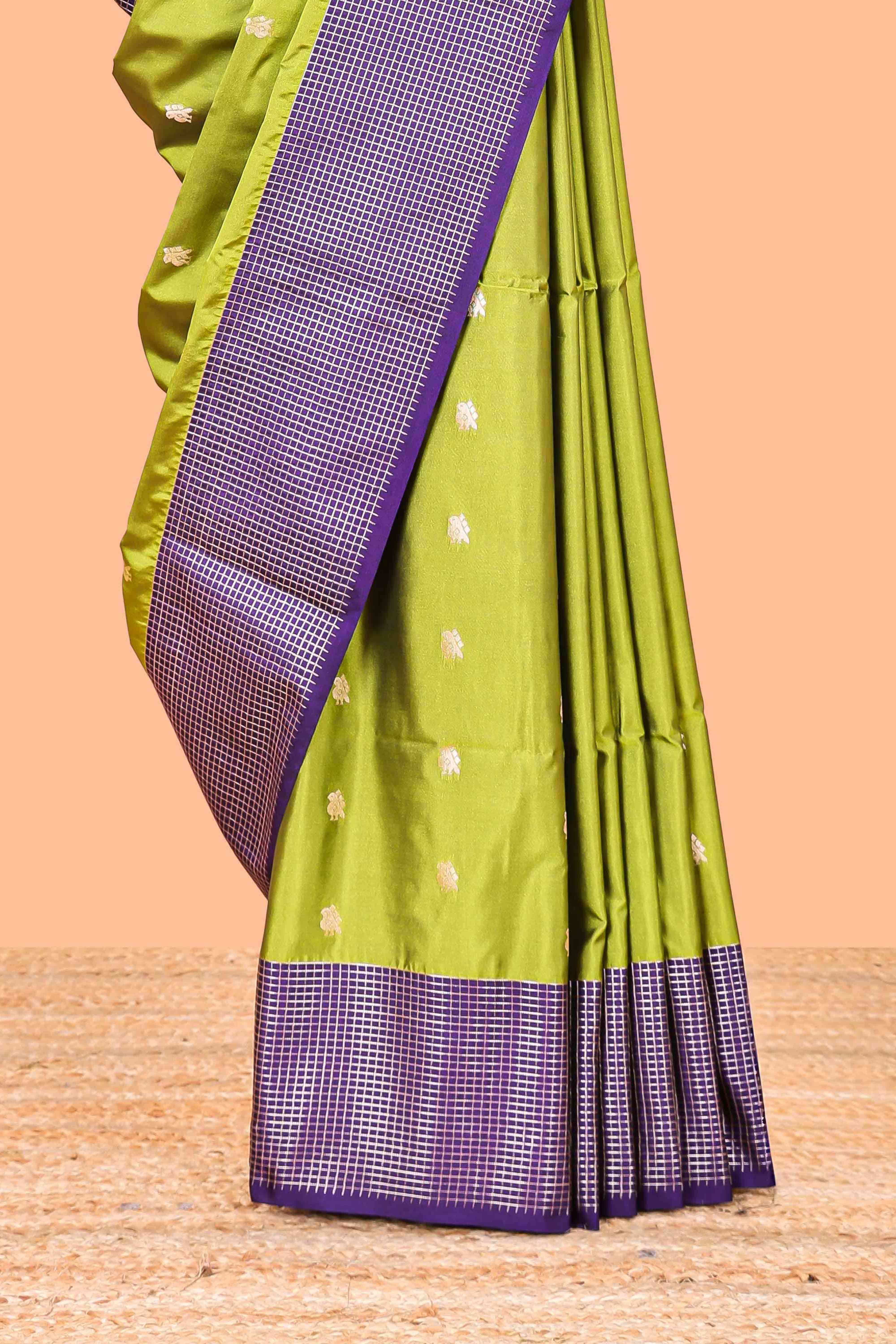 Semi Soft Silk Saree Body with Silver Ethnic Border and Grand Pallu with Contrast Blouse - Image 3