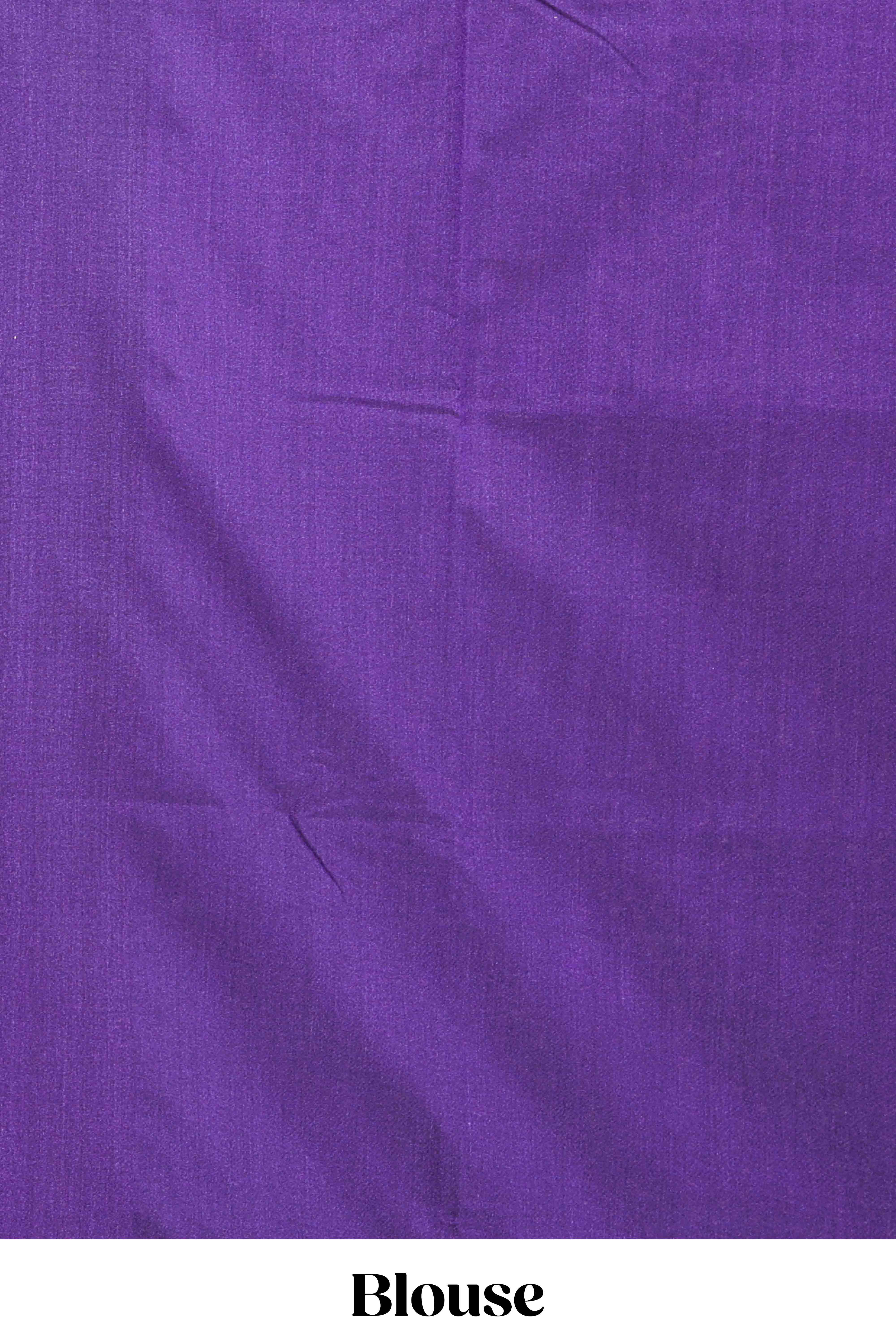 Semi Soft Silk Saree Body with Silver Ethnic Border and Grand Pallu with Contrast Blouse - Image 5