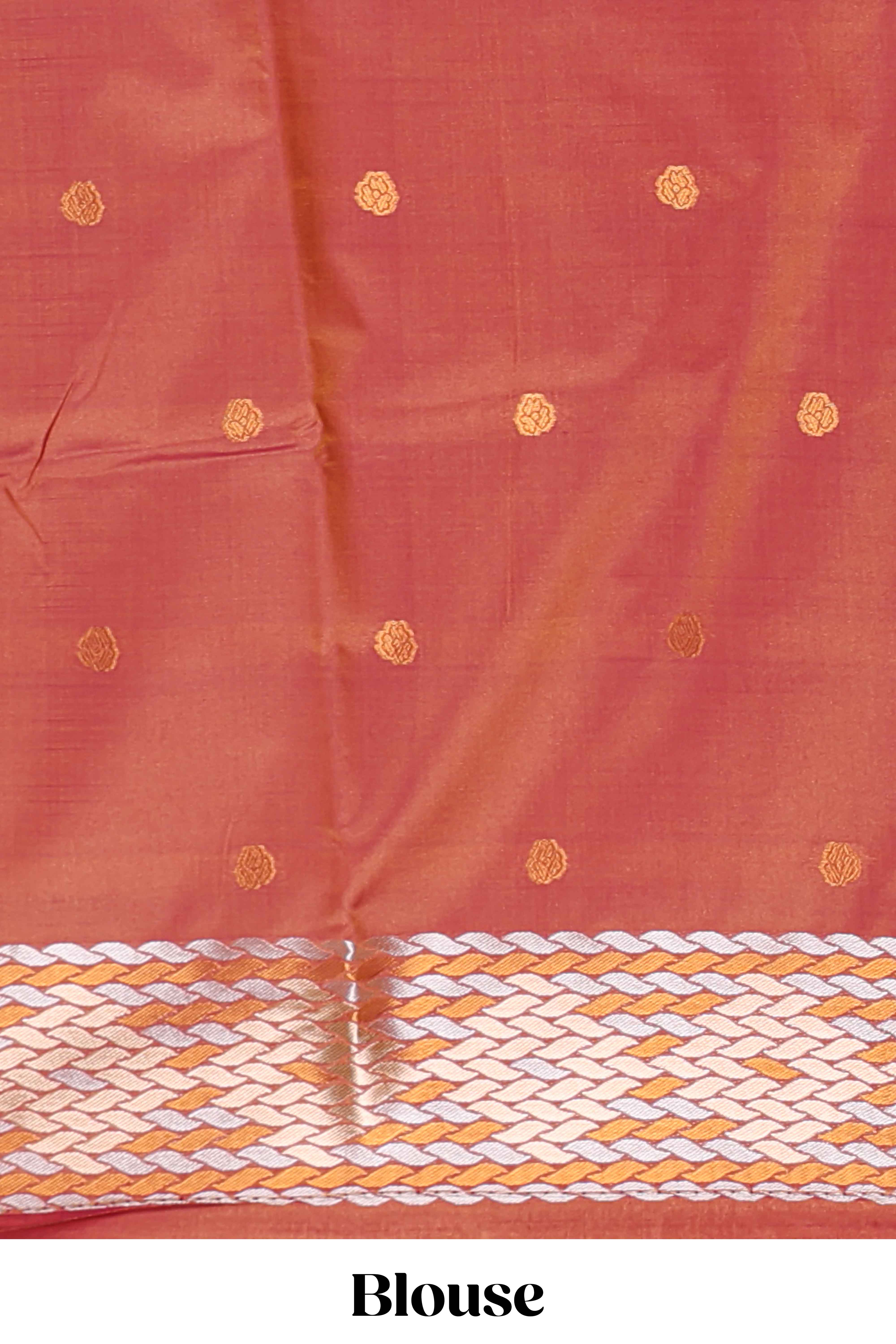 semi soft silk saree pastley silver golden zari geometrical border zari motifs with contrast pallu and blouse - Image 5