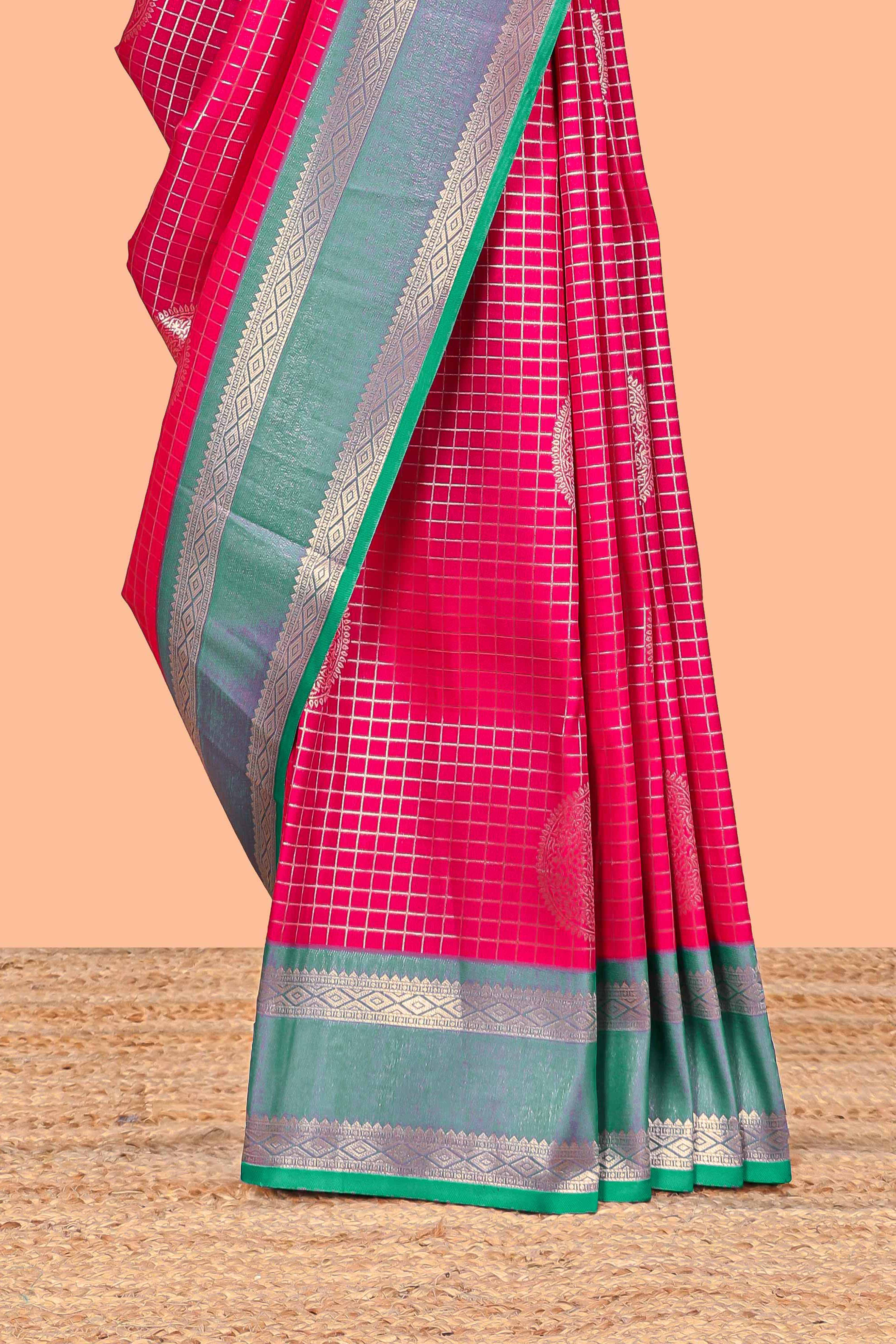 Semi Soft Silk Saree  Zari Check Bentex Border With Grand Zari Rich Pallu - Image 3