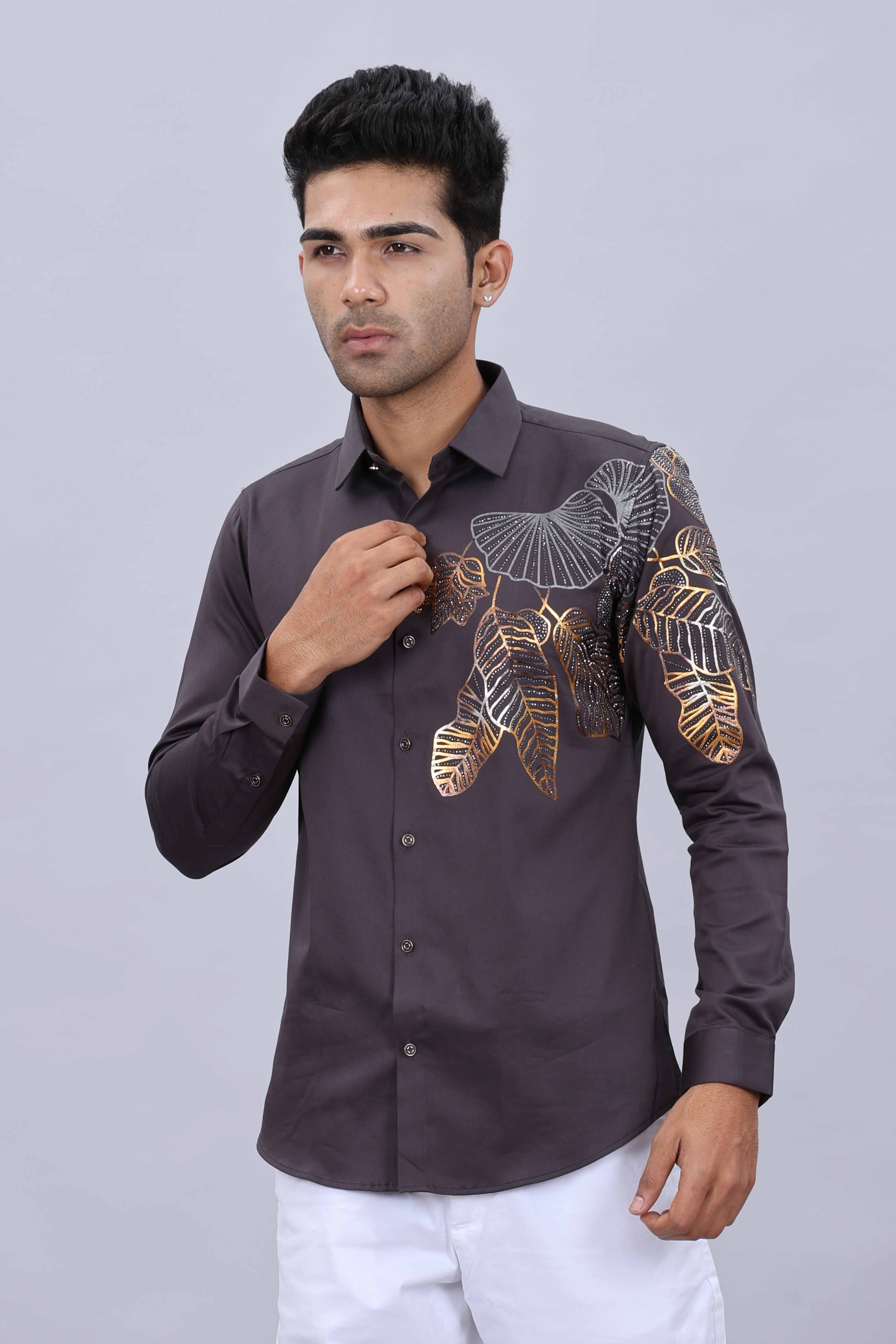 Men’s Fancy Printed Collar Slim Fit Casual Satin Stone Shirt - Image 4