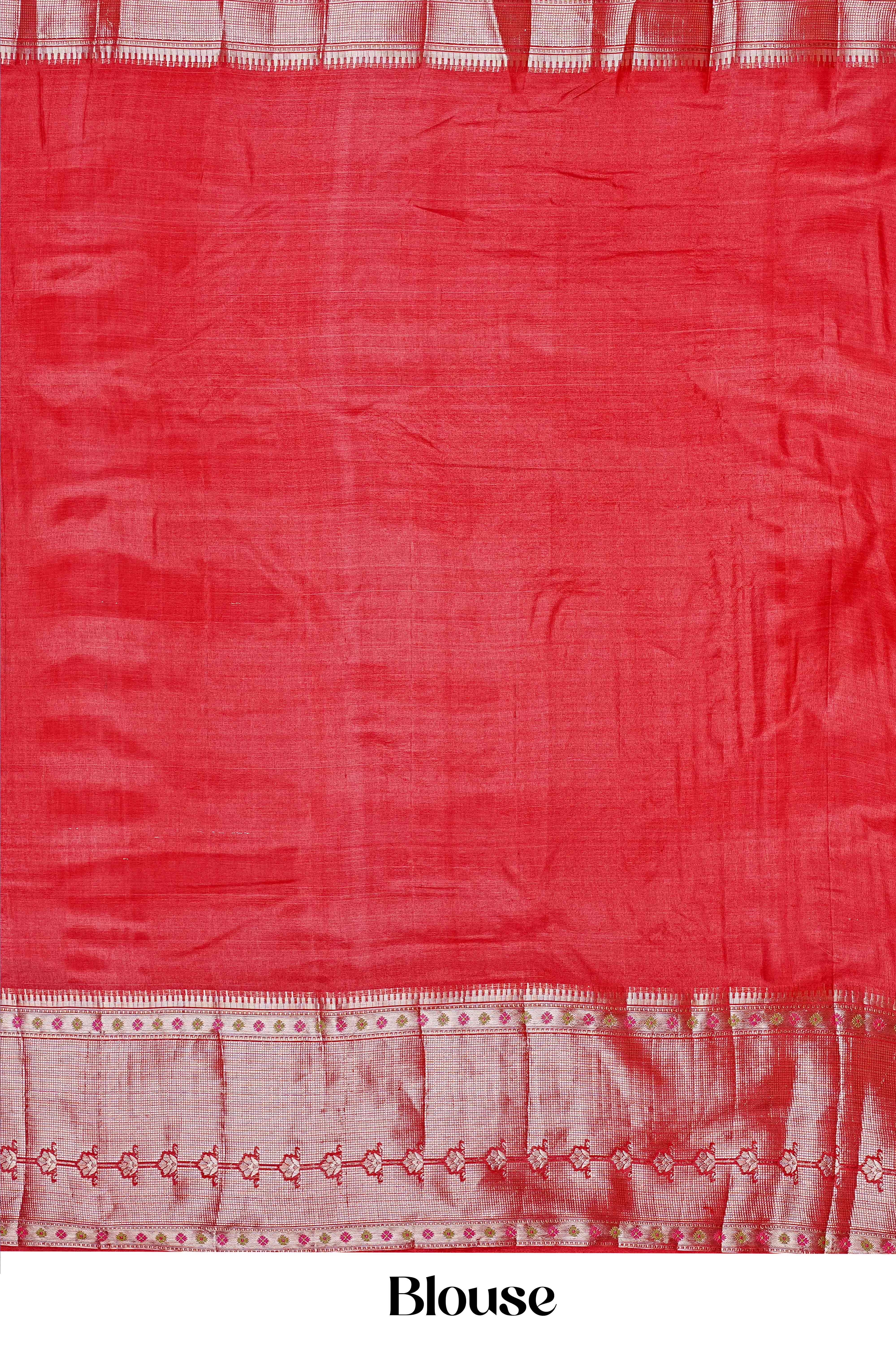 Emerald Green & Maroon Pure Tussar Silk Saree with Intricate Silver Zari Work and Rich Contrast Border - Image 5