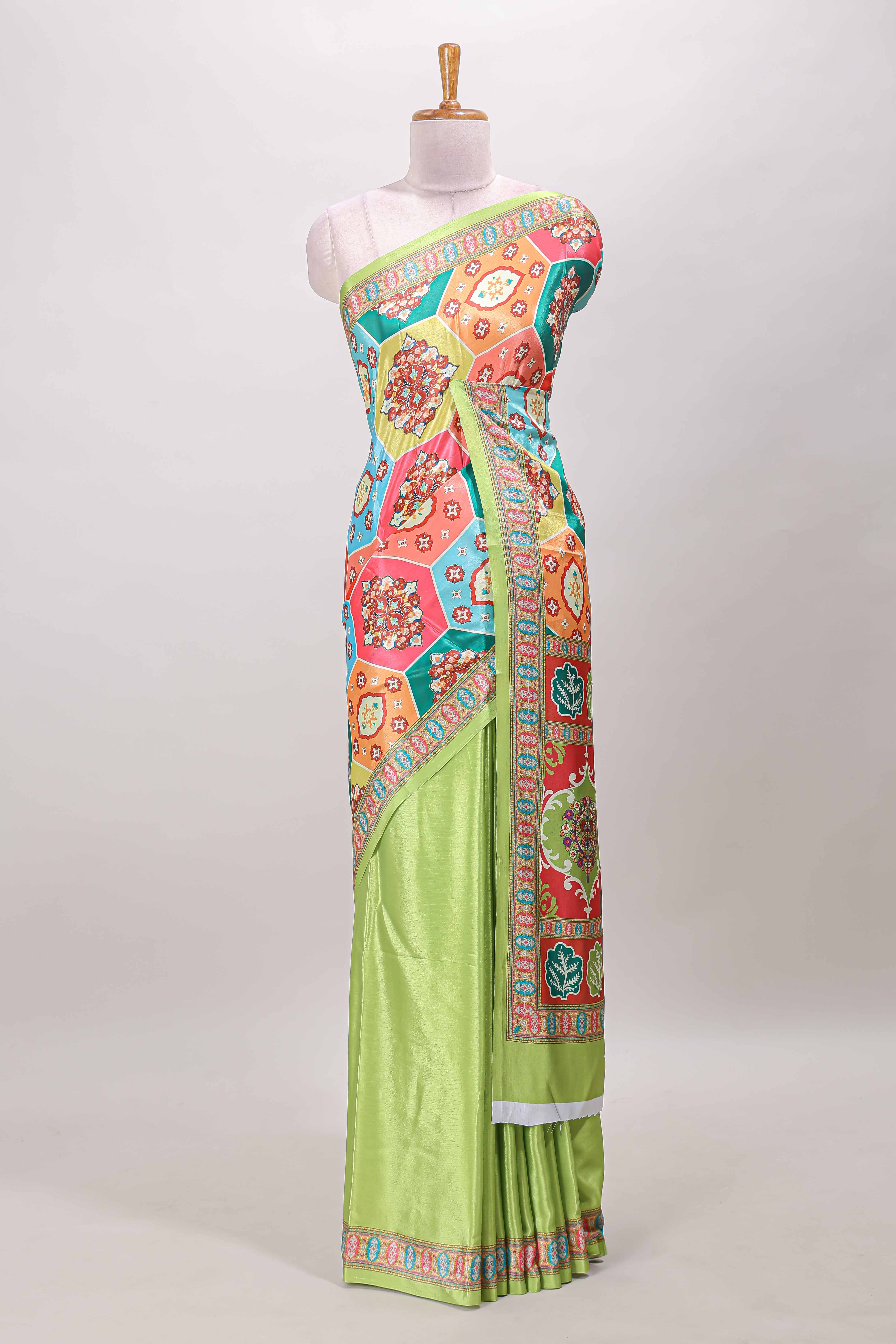 Green hexa floral desgin masakali saree with self border and matching blouse - Image 2