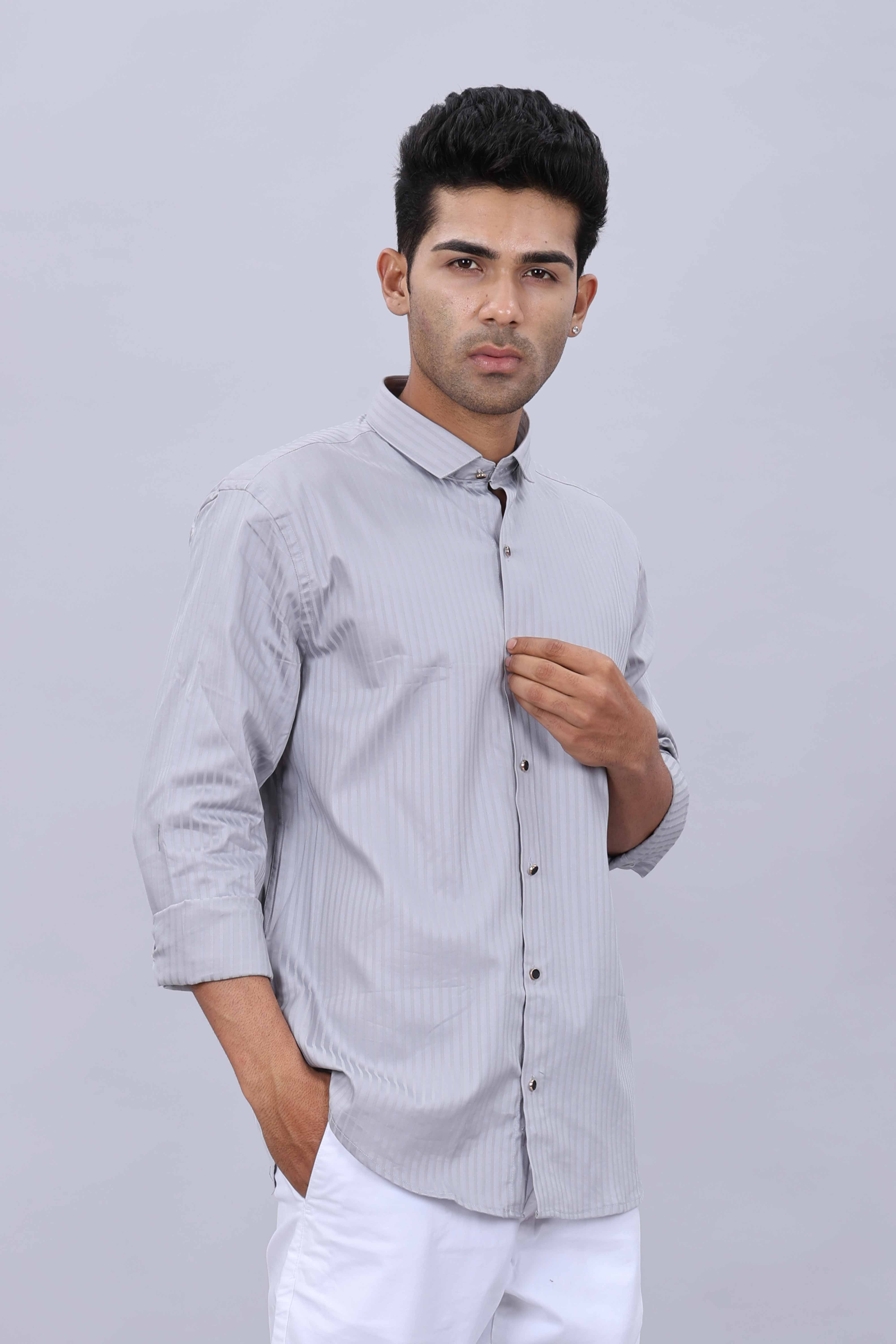 Men’s Slim Fit Casual Shirt in Satin Fabric with Fancy Printed Collar - Image 3