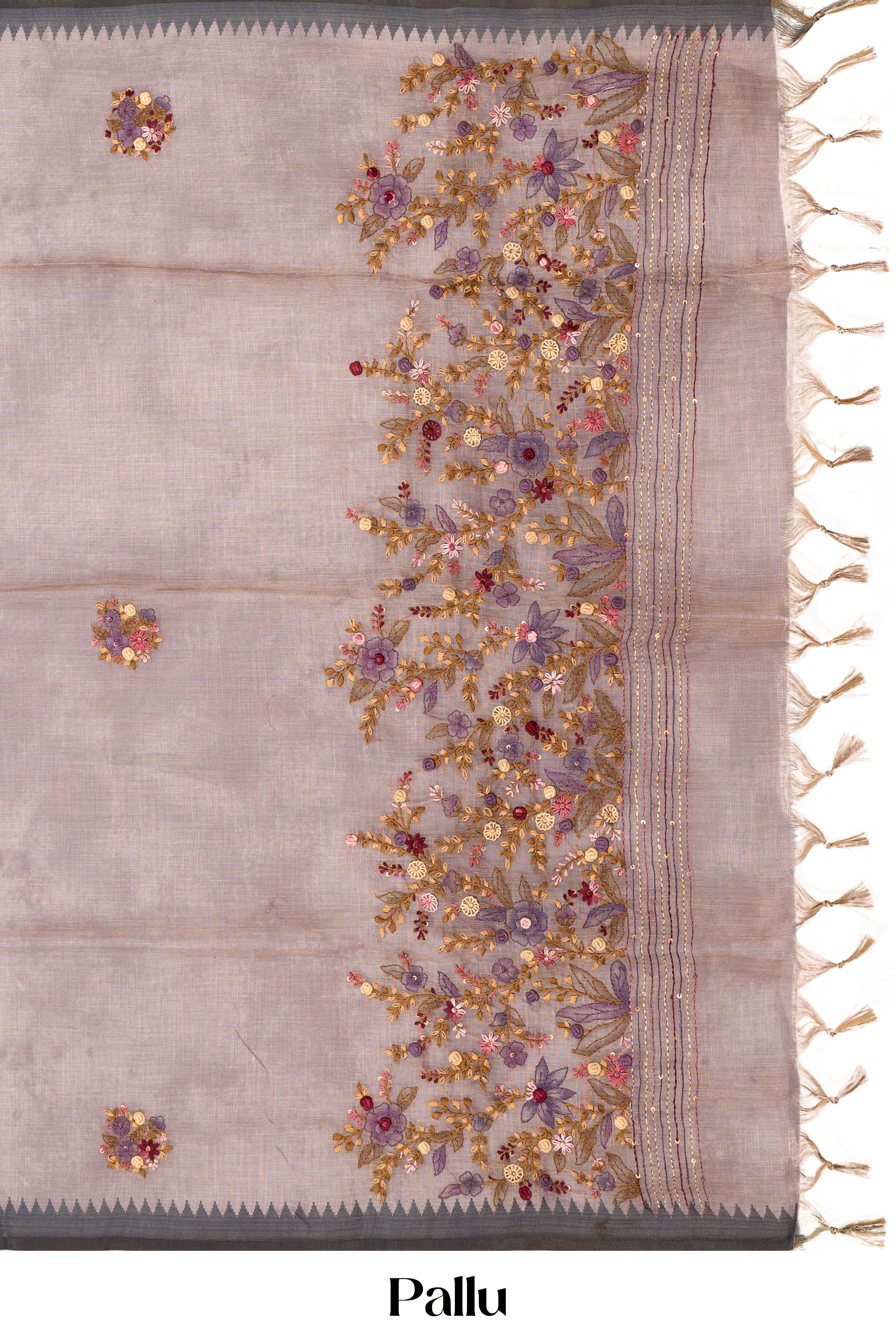Linen French Knot Embroidery Saree - Image 5
