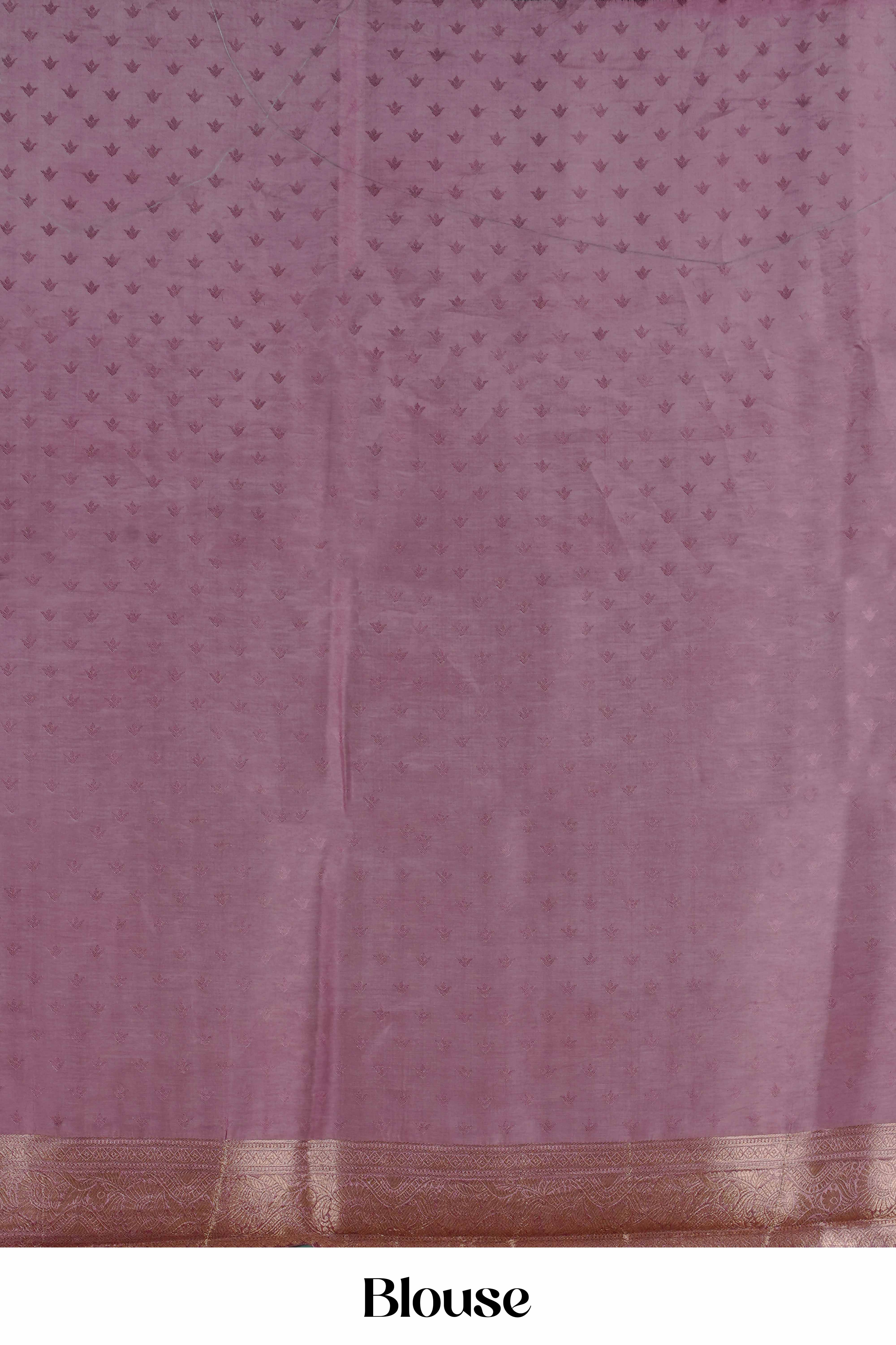 Mushru Silk With Gold Zari Floral Butta Designs Self Border - Image 5