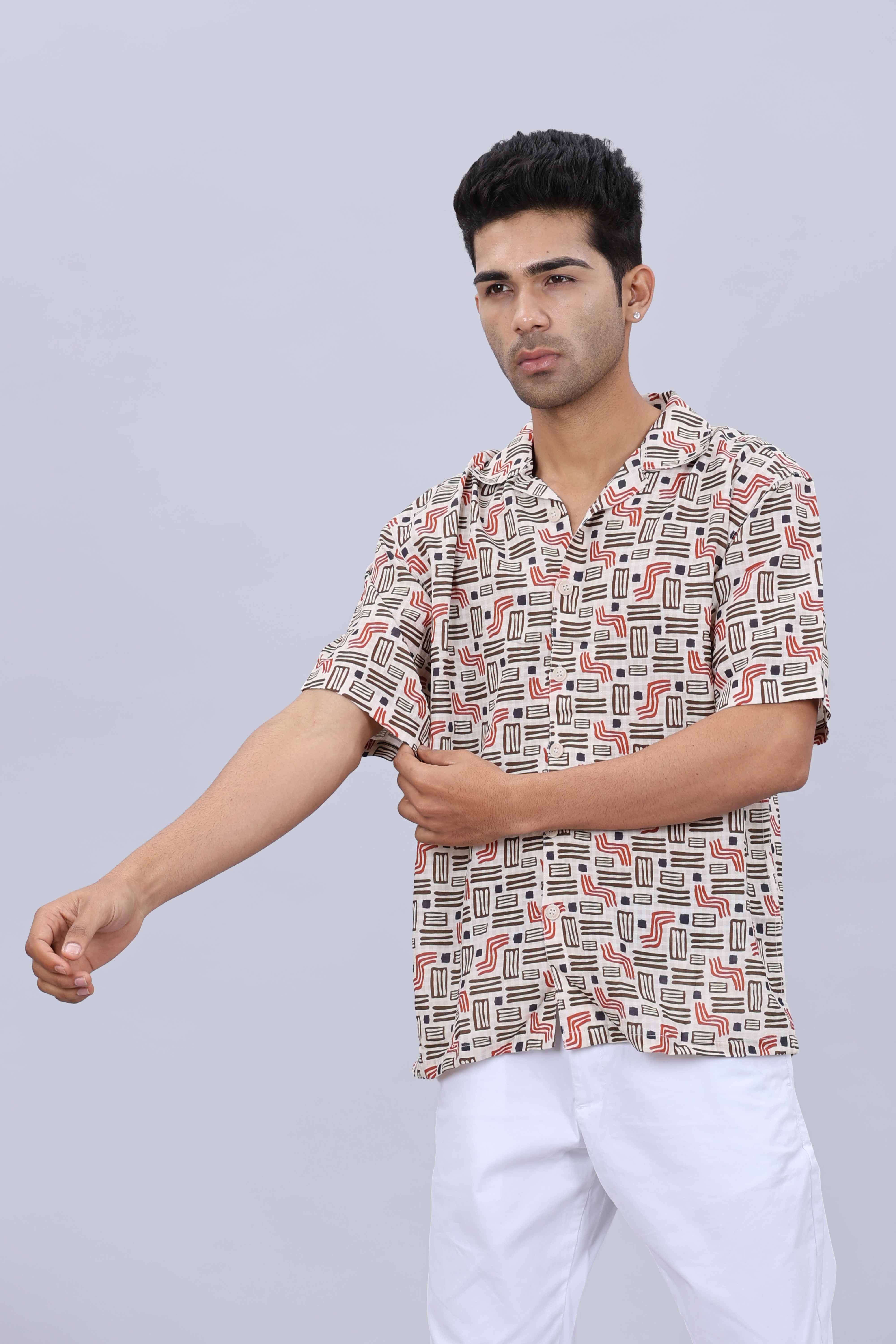 Men’s Baggy Fit Casual Shirt in Popcorn Fabric with Fancy Printed Collar - Image 2