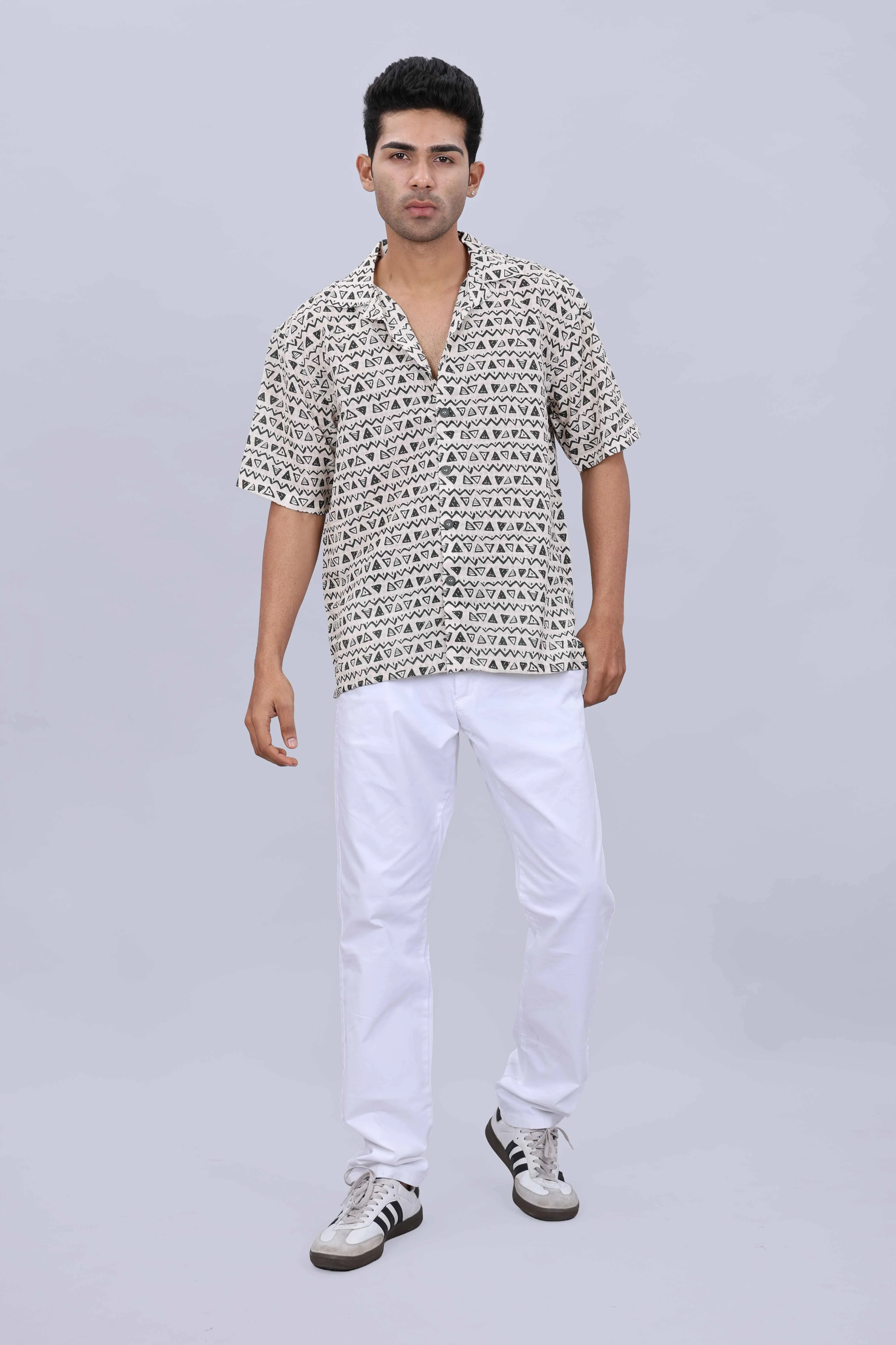 Men’s Casual Baggy Fit Cotton Shirt with Fancy Printed Collar