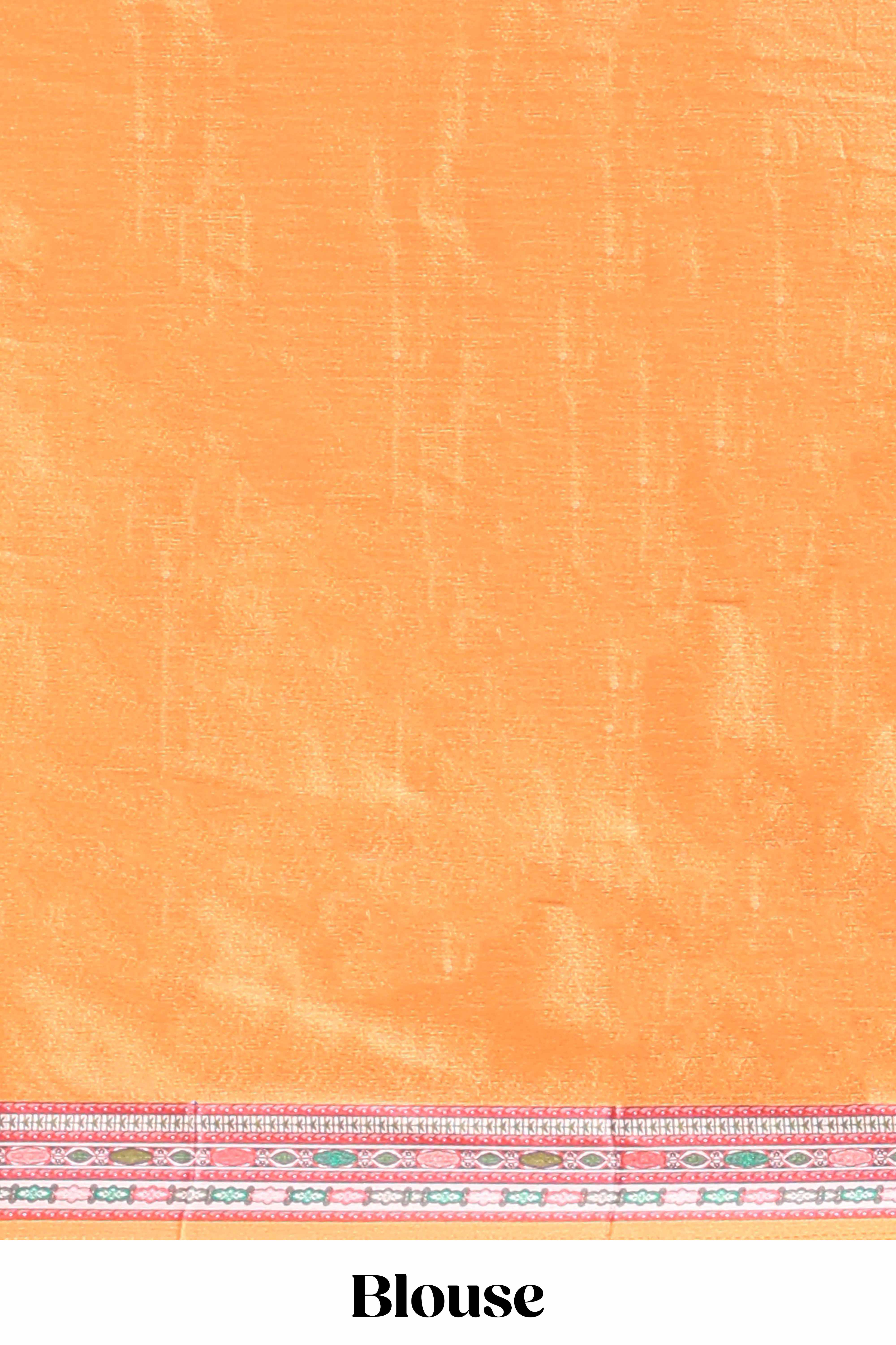 Orange geometric pattern & floral design masakali saree with self border and matching blouse - Image 5