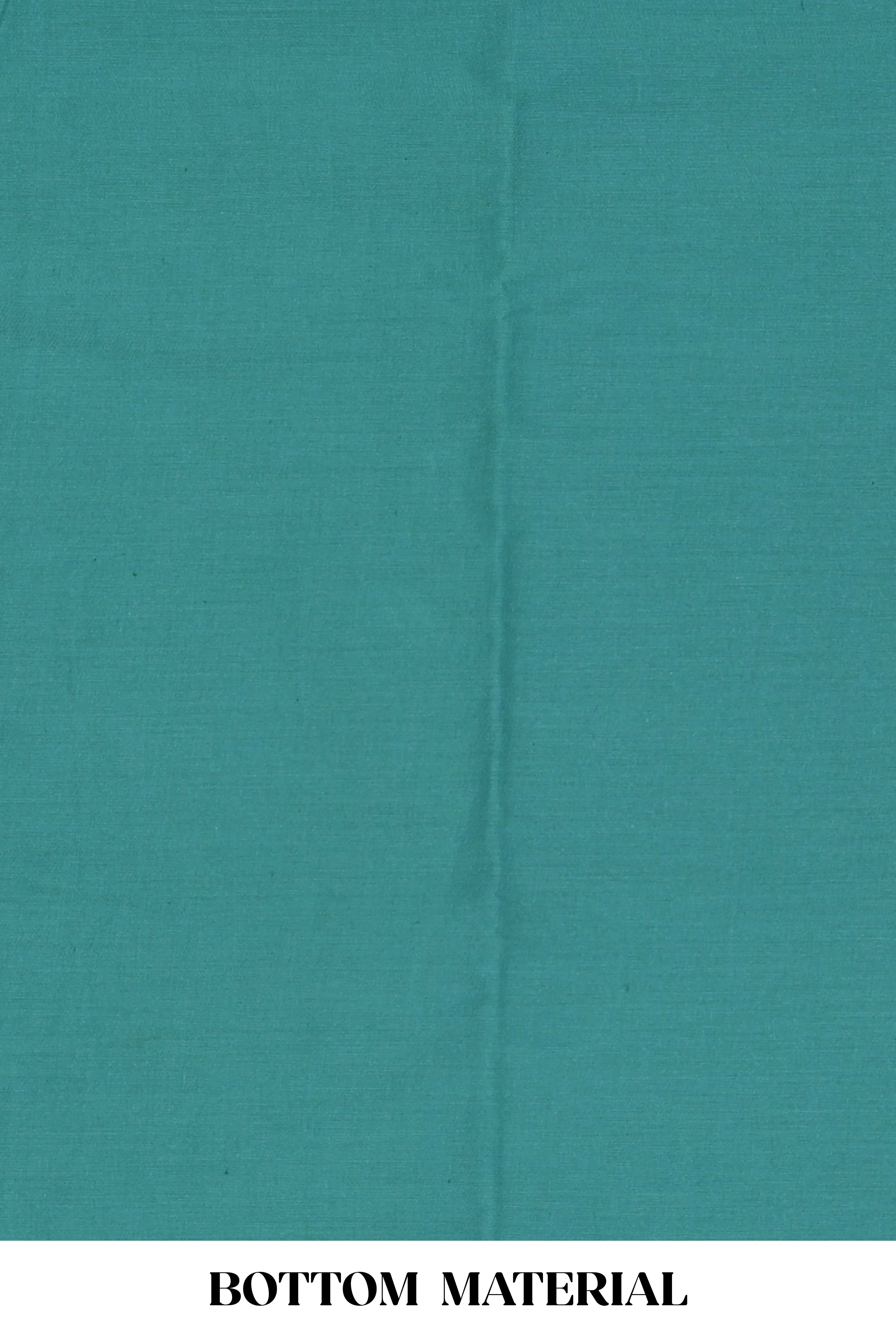 Peacock blue embroidered cotton silk chudidhar material with sequin work - Image 3