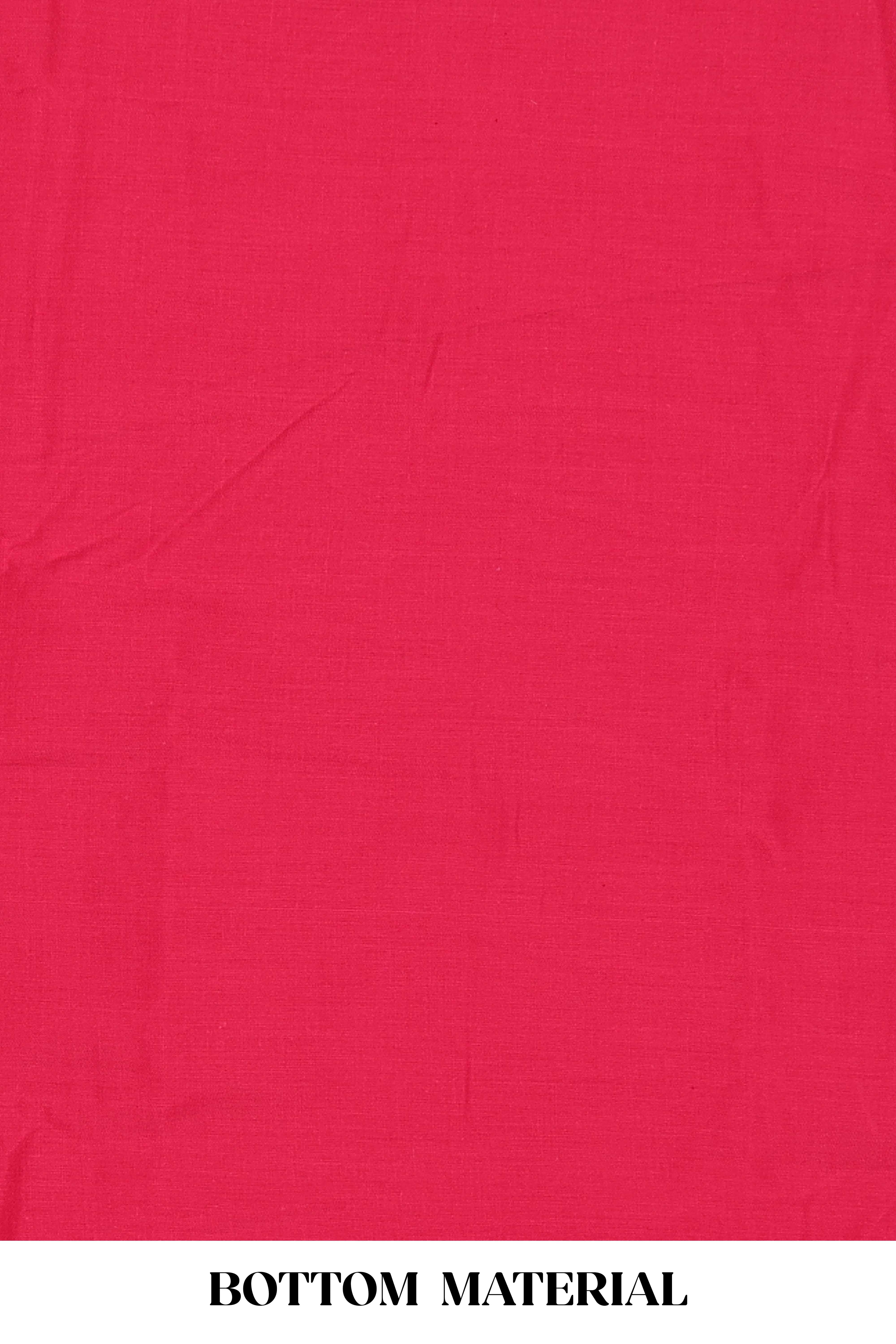Rani pink embroidered cotton silk chudidhar material with sequin work and contrast dupatta - Image 3