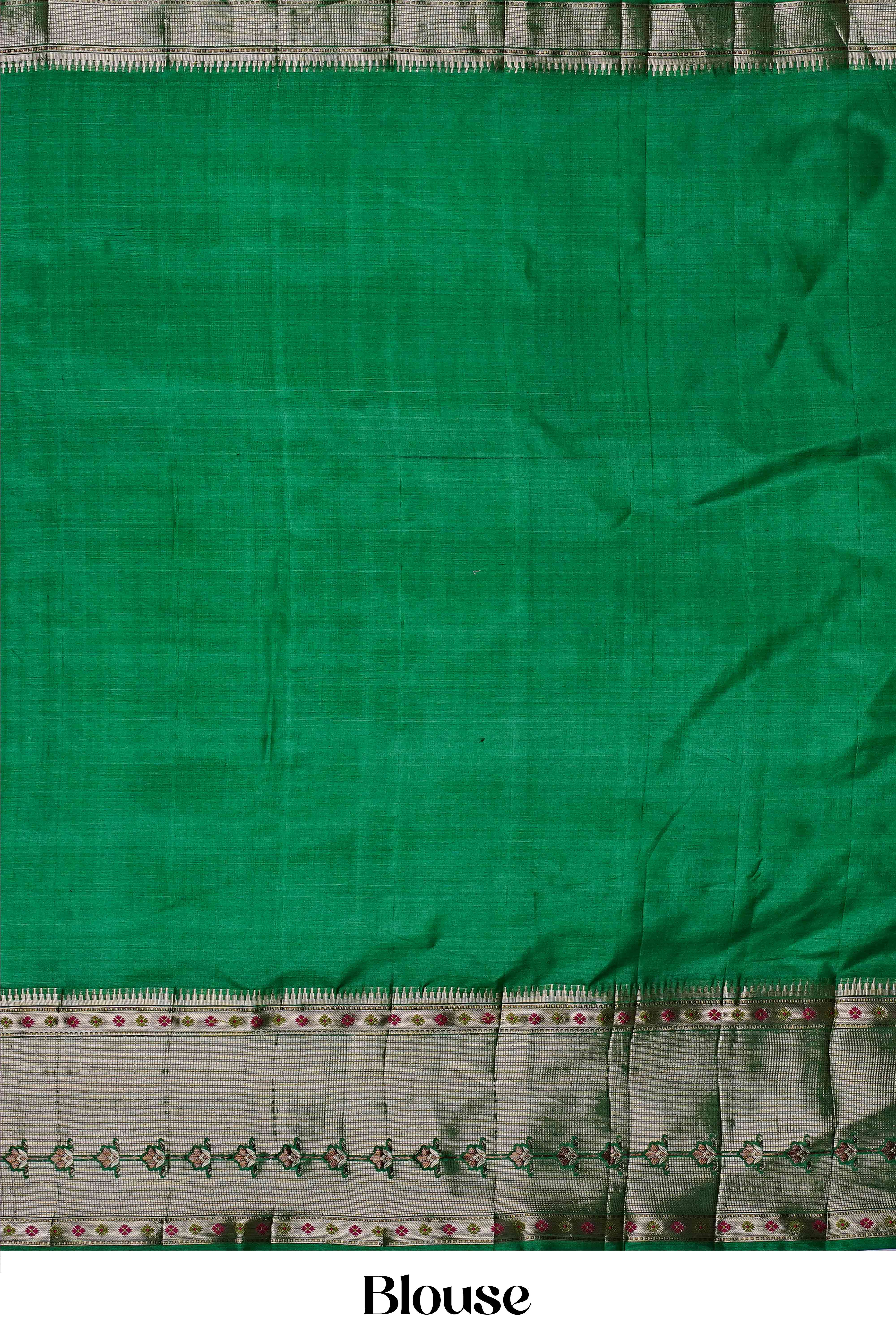 Pure Tussar Silk Saree in Deep Red with Green Border and Silver Zari Floral Weaving – Elegant Festive Collection - Image 5
