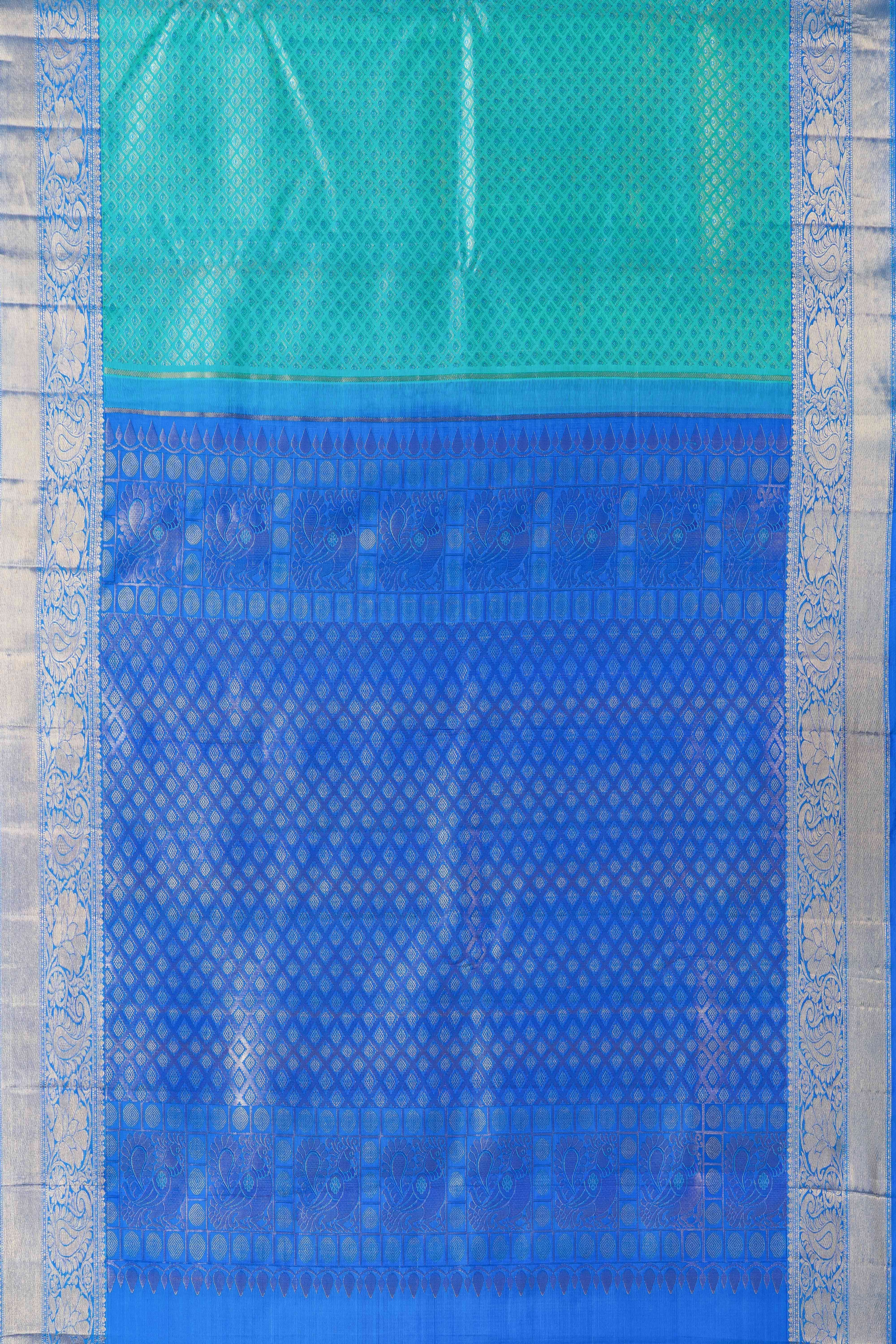Green Swayamvara Pattu Jacquard Work With Zari Woven Border - Image 4