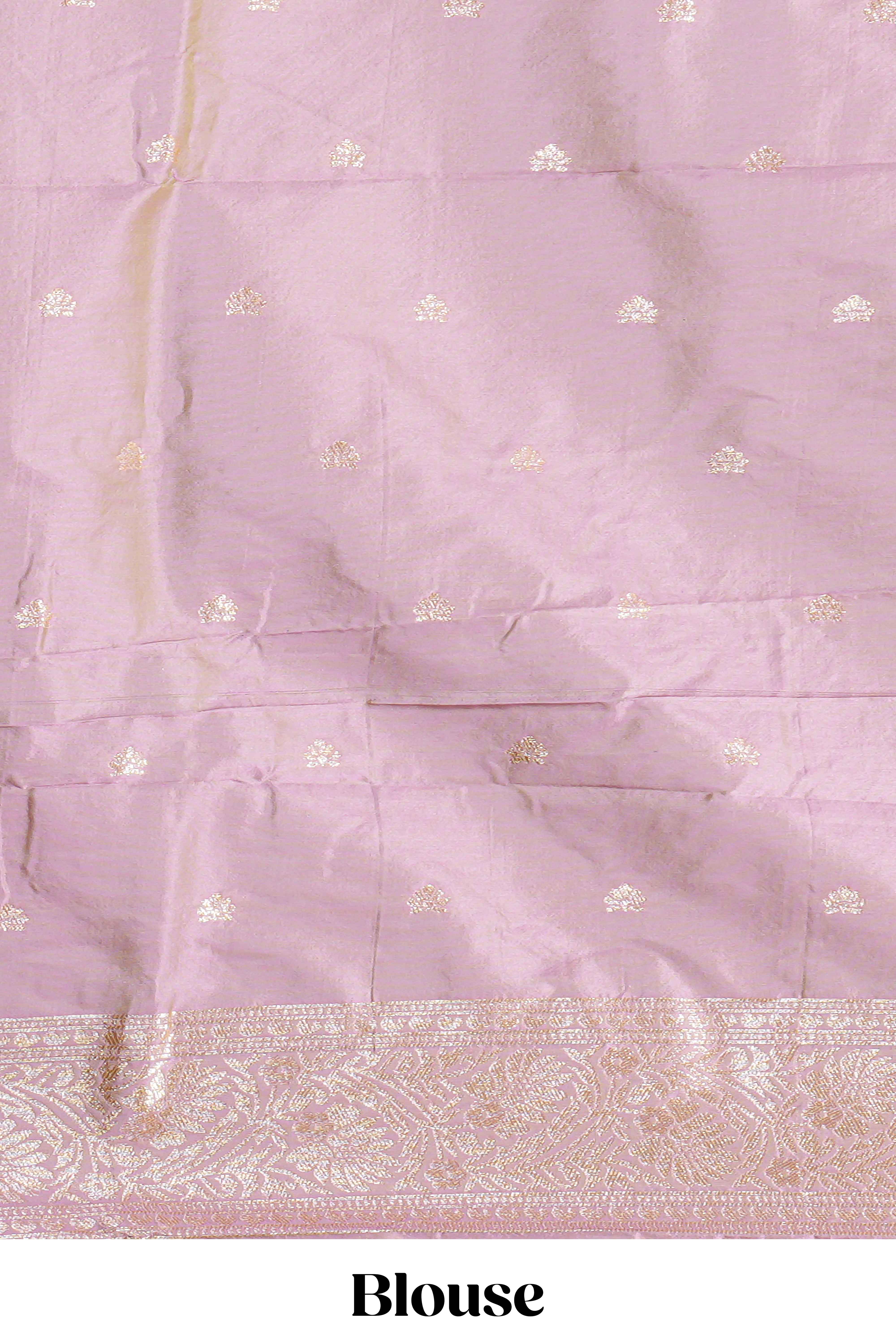 Soft lavender floral zari motifs design semi soft silk saree with self border and matching blouse - Image 5
