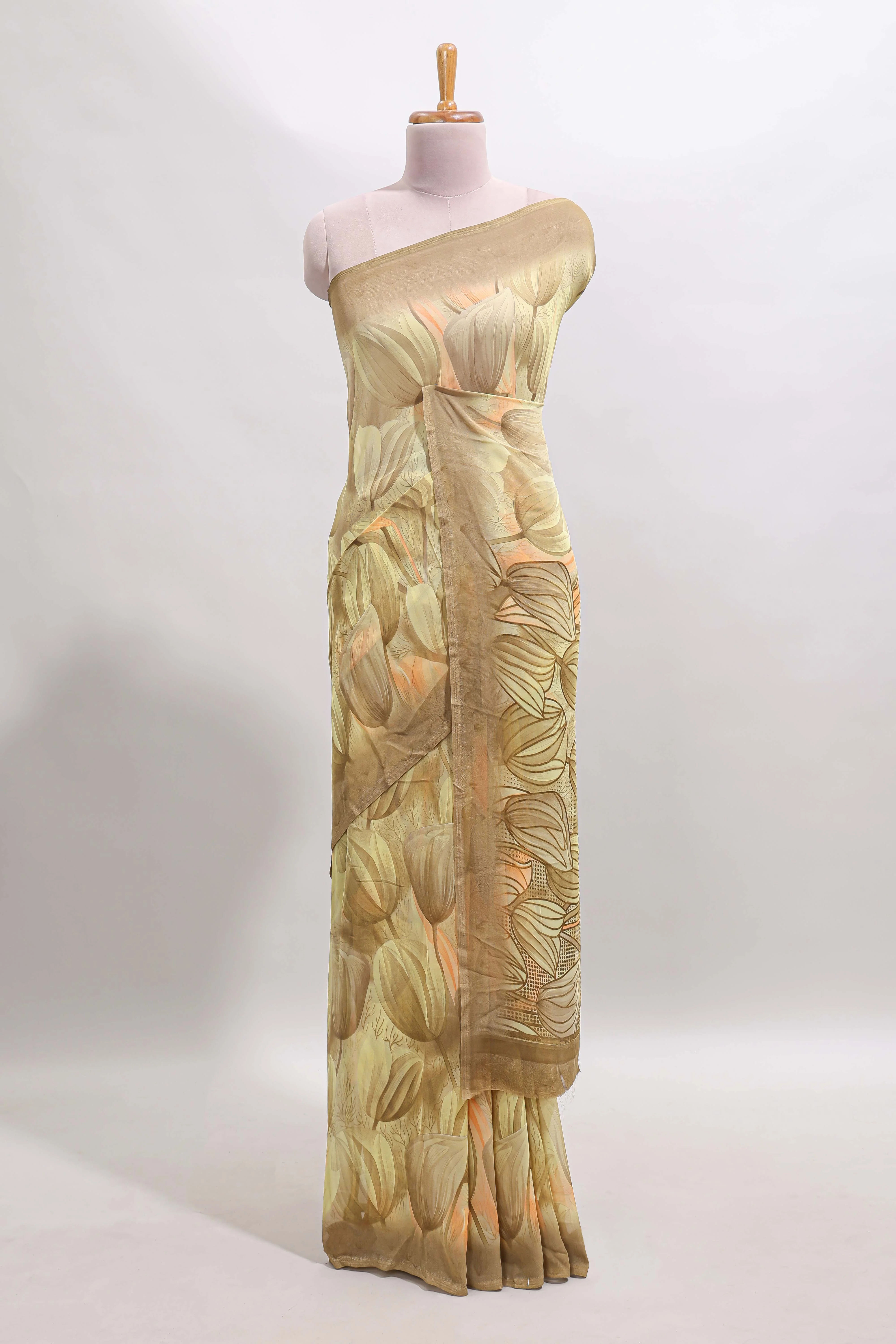 Soft yellow floral design georgette saree with self border and matching blouse - Image 2