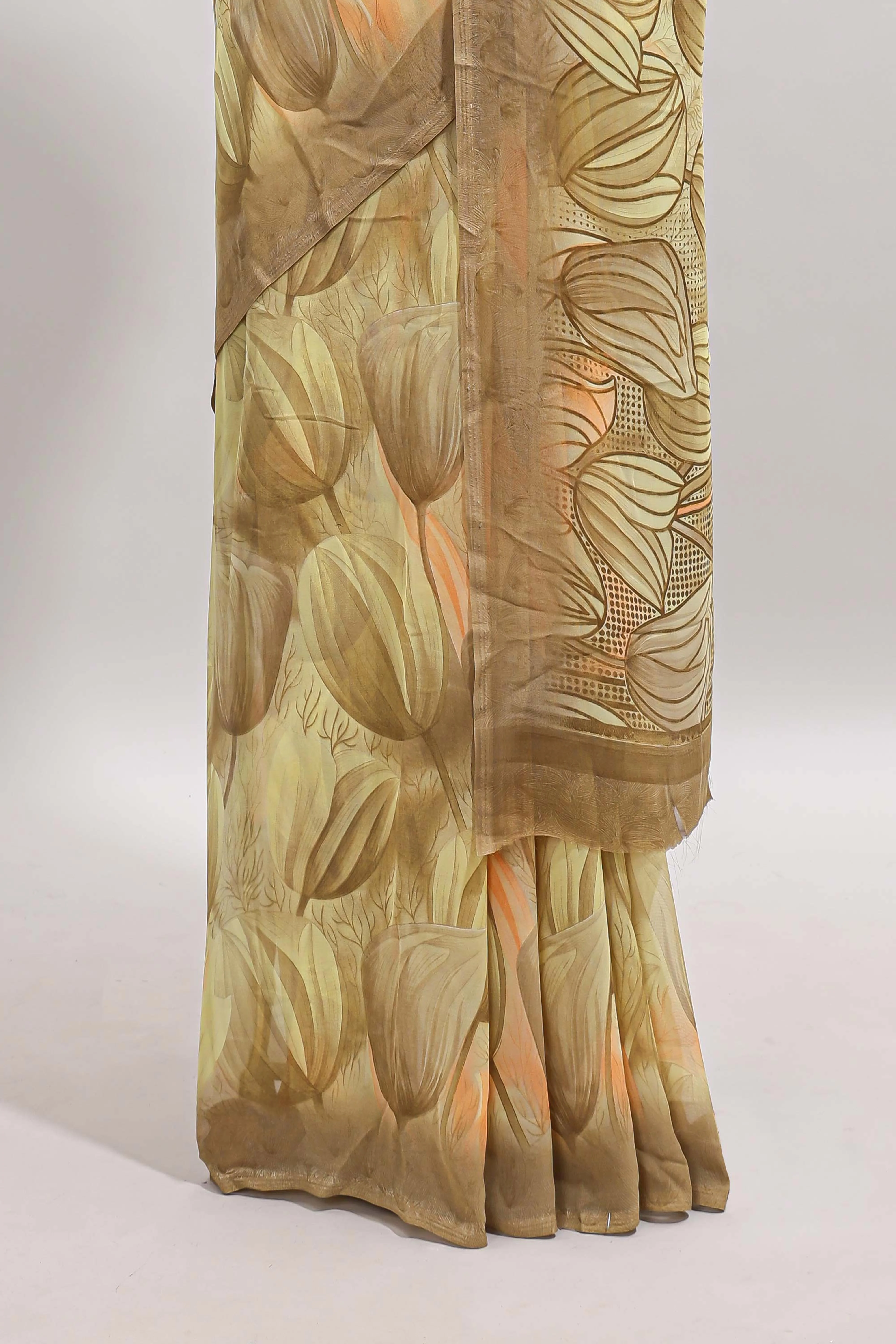 Soft yellow floral design georgette saree with self border and matching blouse - Image 4