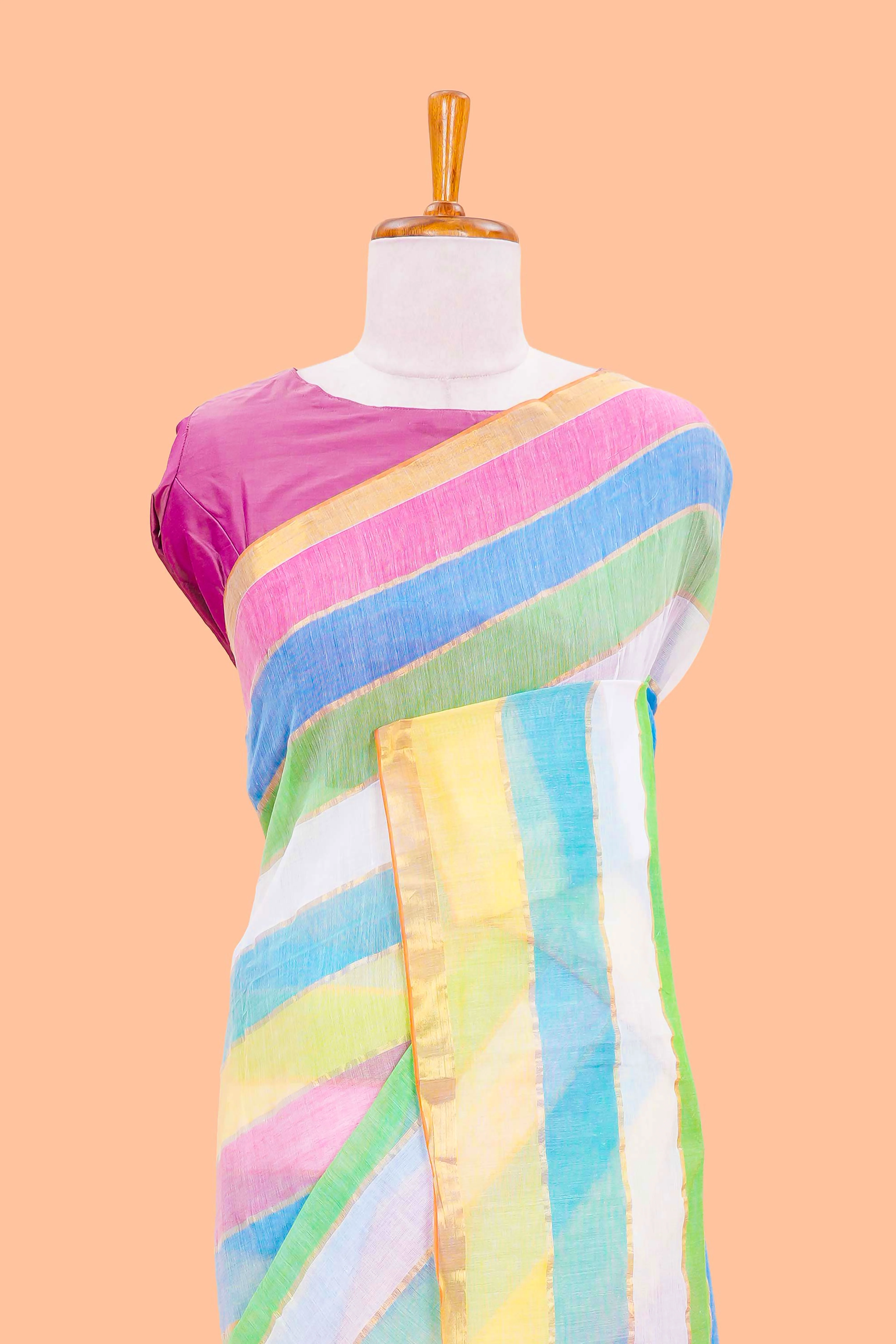 South Cotton Saree Multi Colour Saree Along With Blouse - Image 3