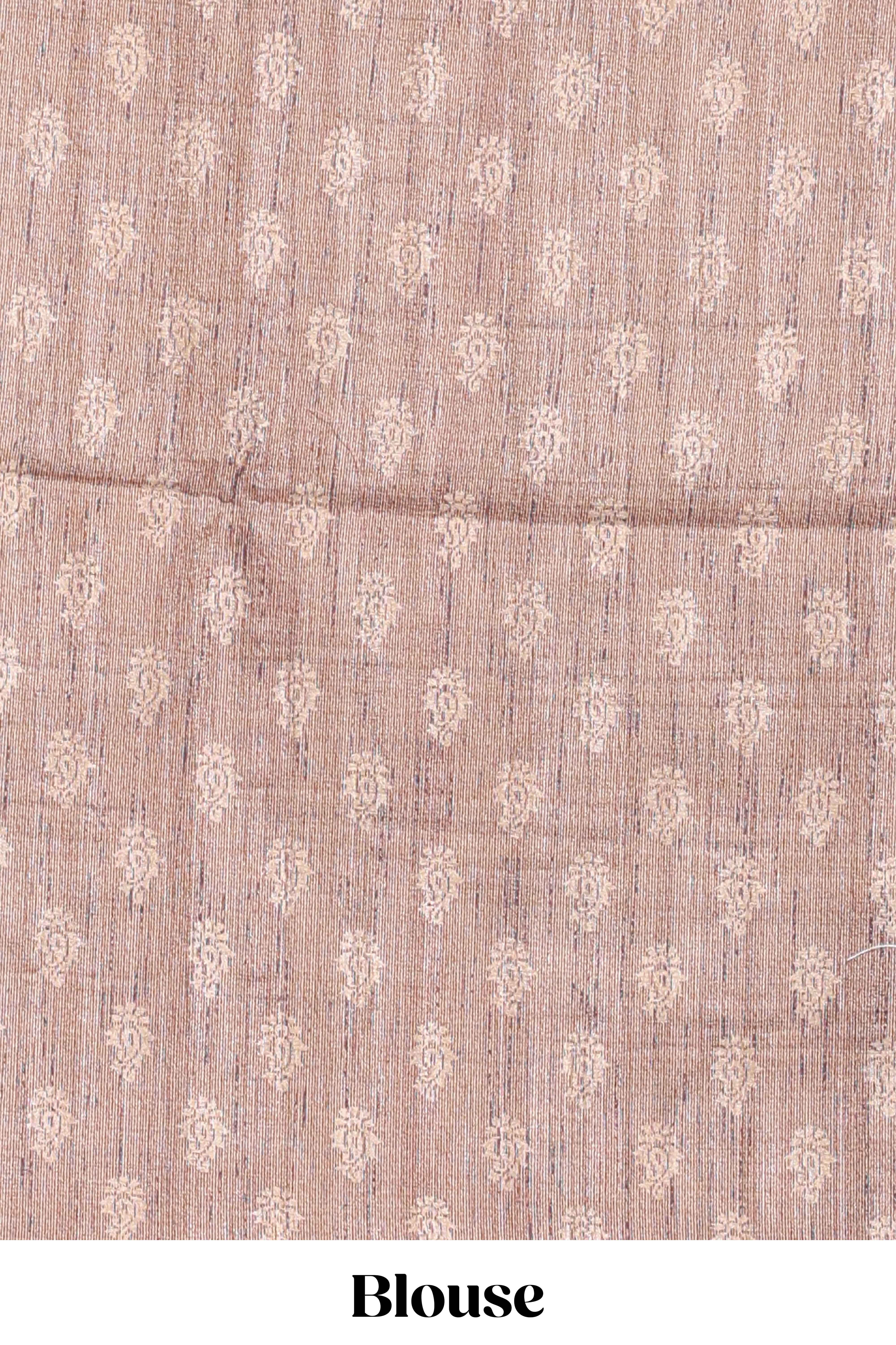 Turkish blue shade semi tussar saree all hand work embroidery with contrast border and contrast printed printed pallu - Image 5