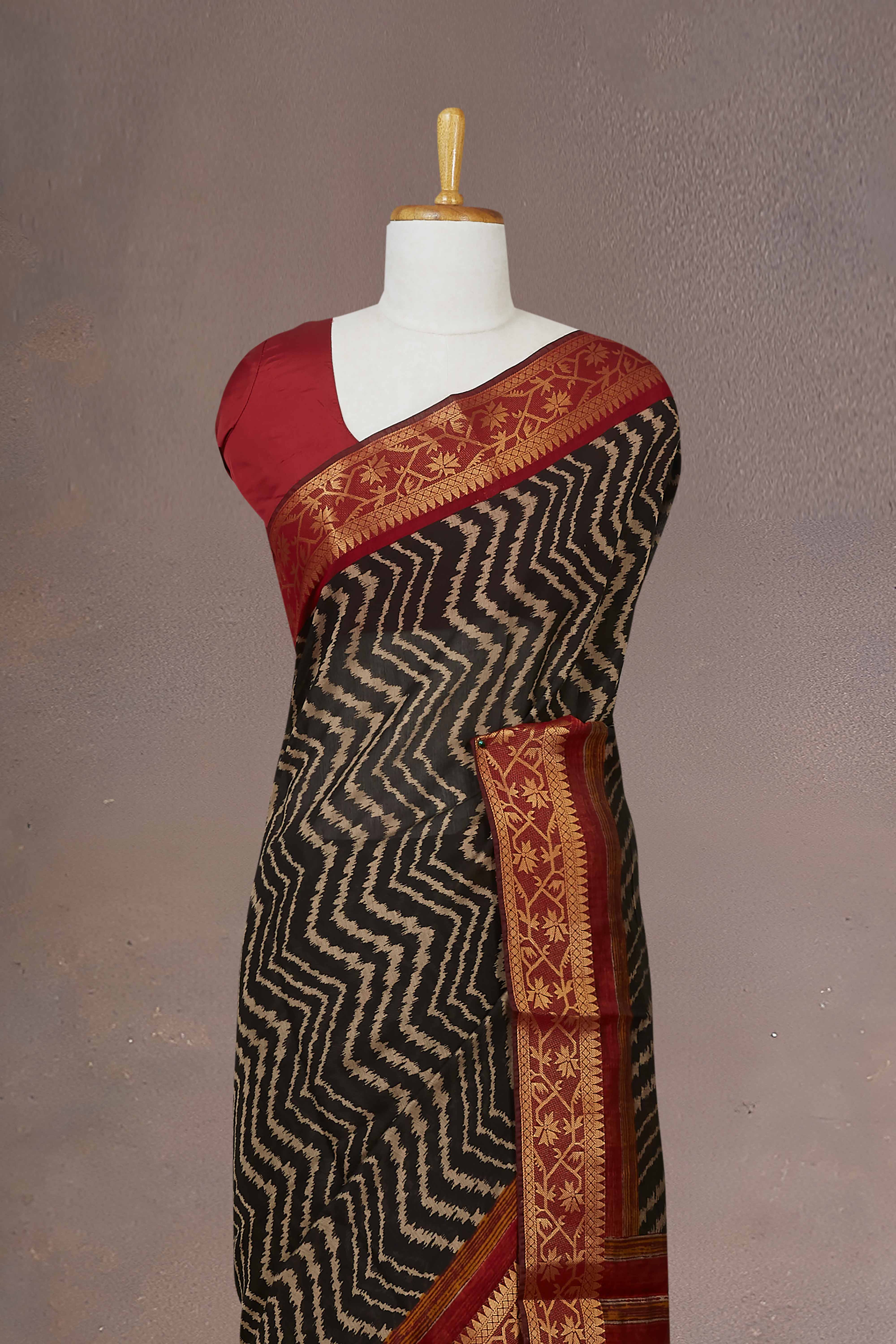 Tussar Gold Zari Border With Full Printed - Image 3