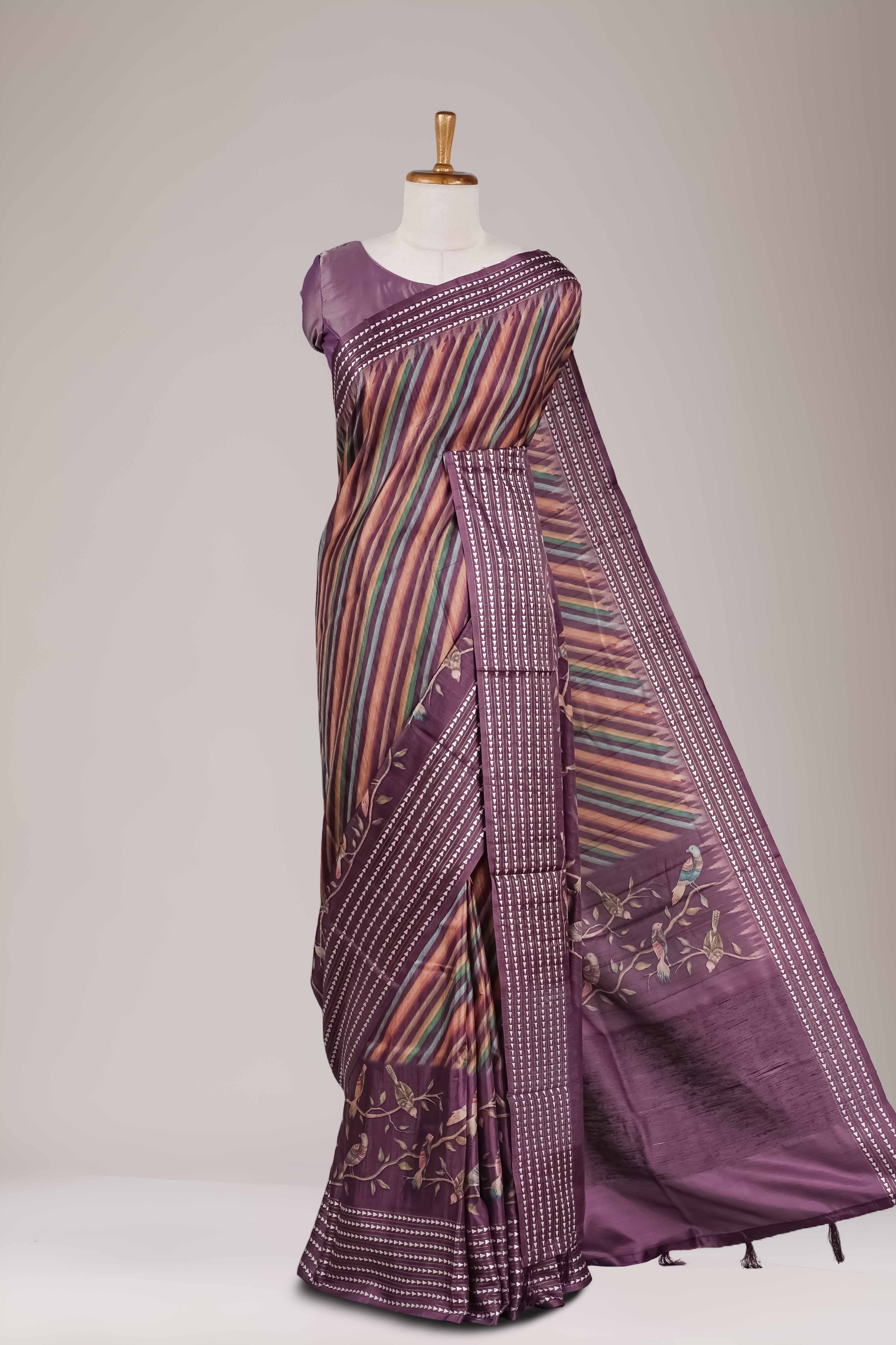 tussar saree with all over body digital print - Image 3