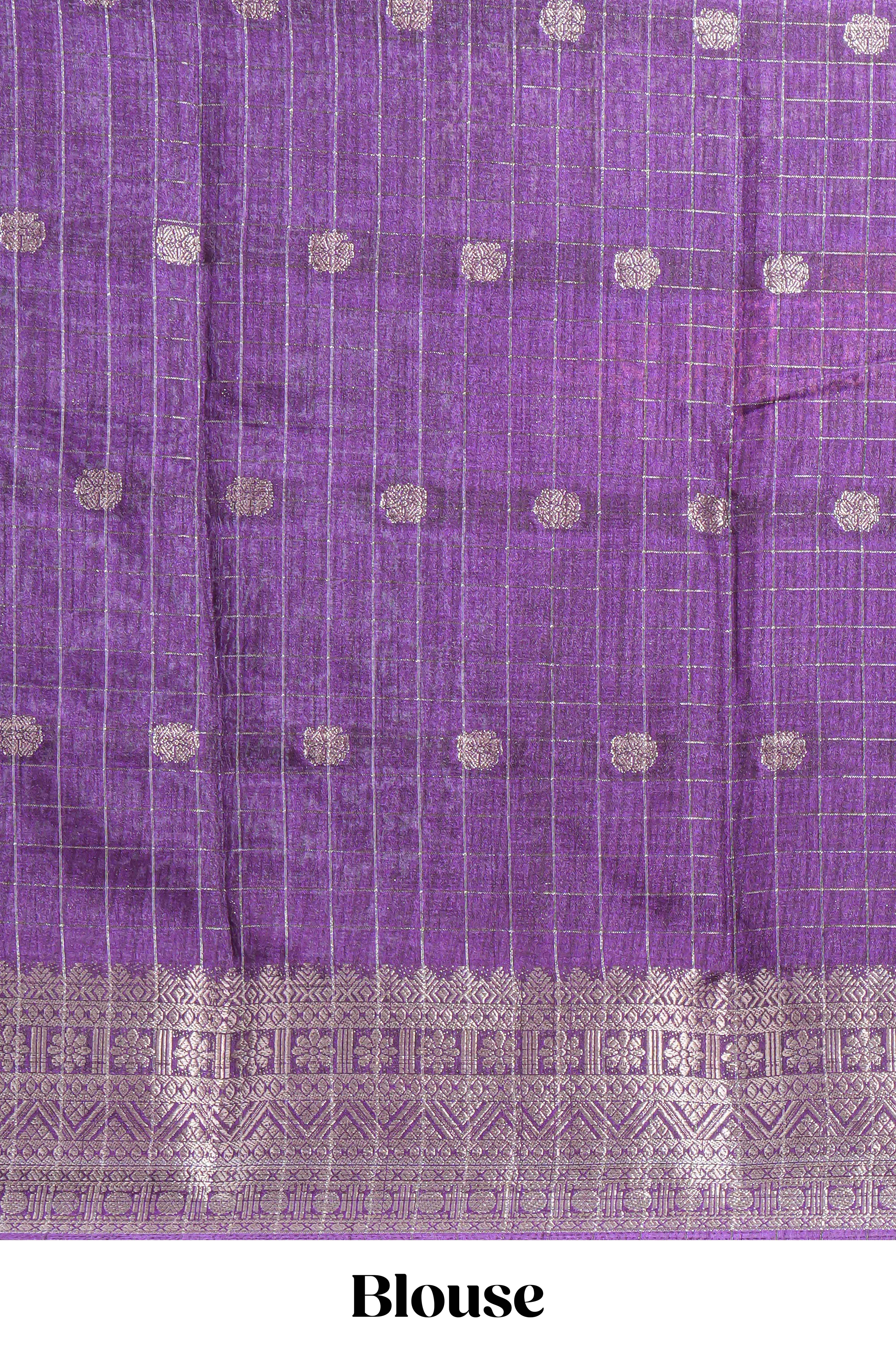 White and yellow Dola Silk Saree with rich zari border woven butis and a designer pallu along with contrast blouse - Image 5