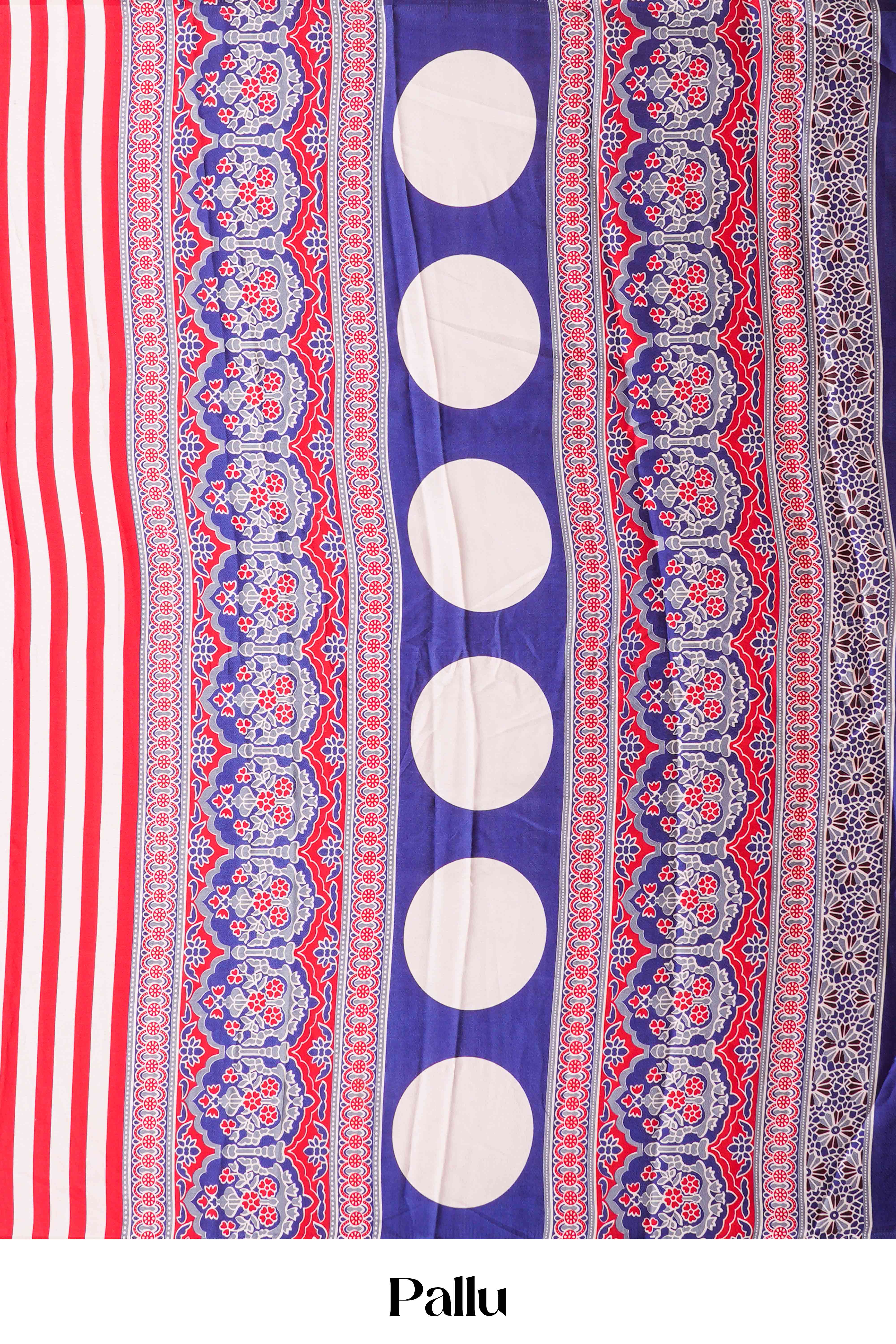 White Modal Silk Saree Body Detailing Contrast Red Vertical Stripes That Add a Sleek and Elegant Touch. The Pallu Are Highlighted Ajrakh Design Along With Blouse - Image 5