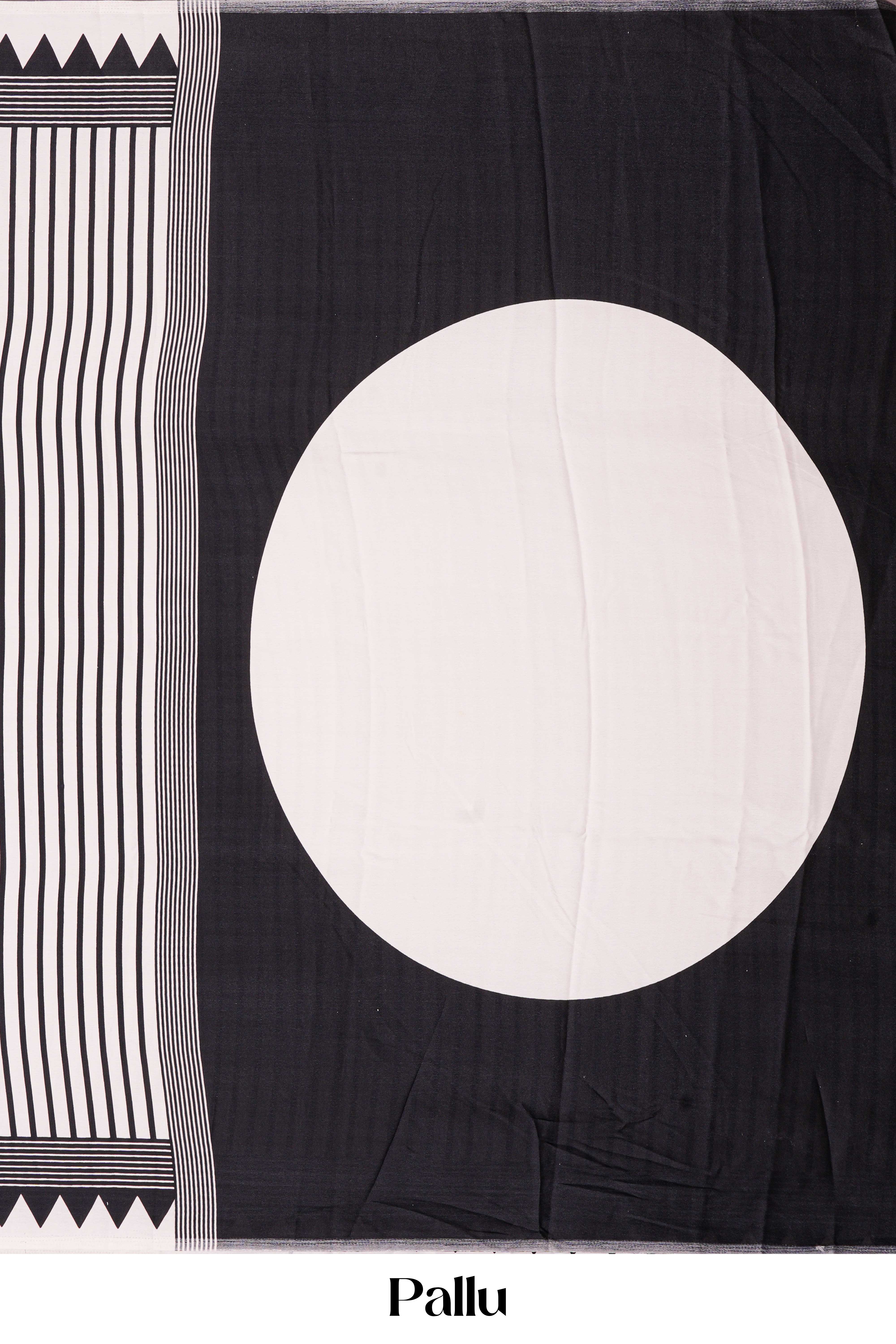 White Modal Silk Saree Lightweight Contrast Vertical Line Printed With Temple Border Circle Butta Design Pallu - Image 5