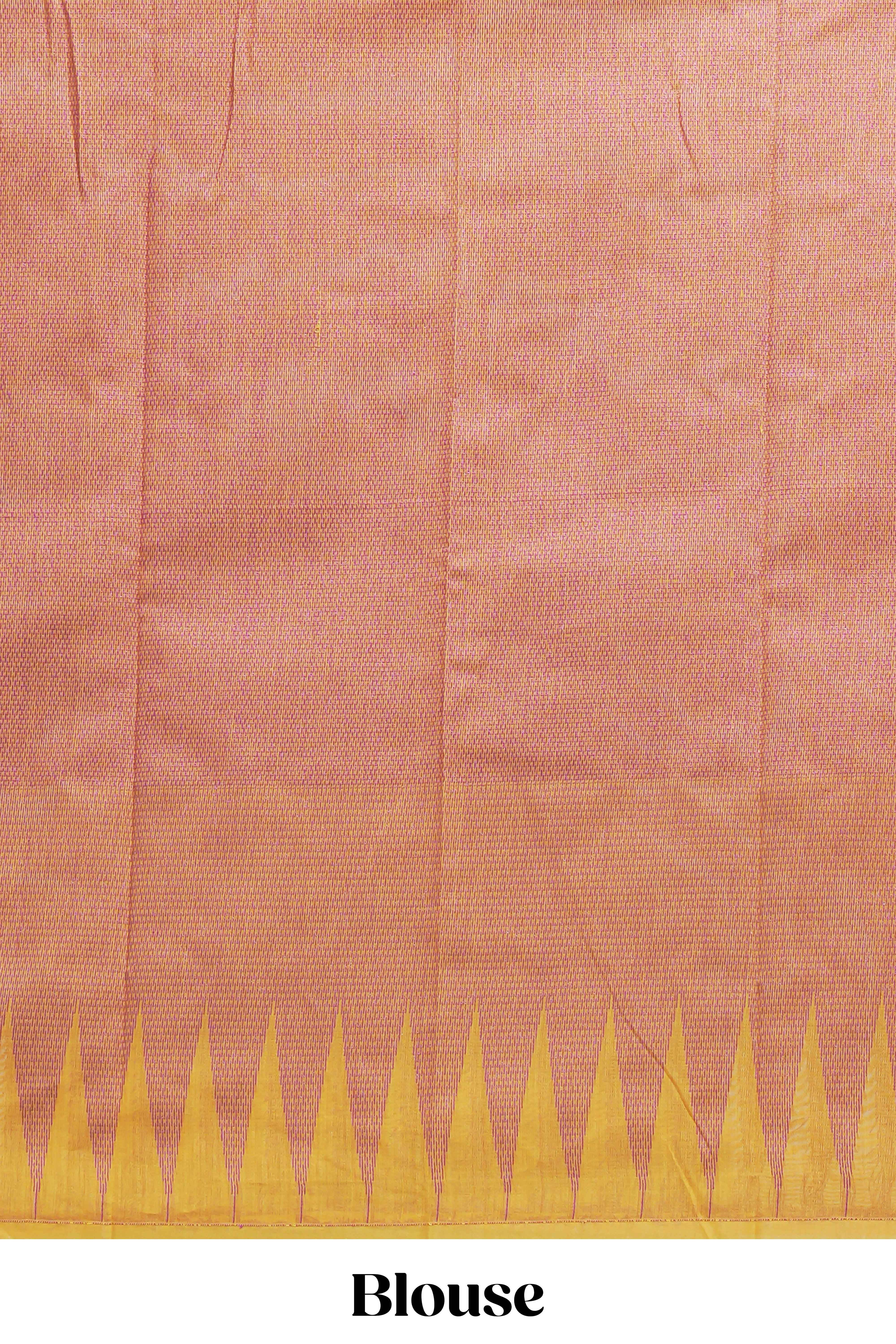 Yellow kota cotton saree with gold zari buttas a zari border with temple design and zari woven pallu with matching blouse piece - Image 5
