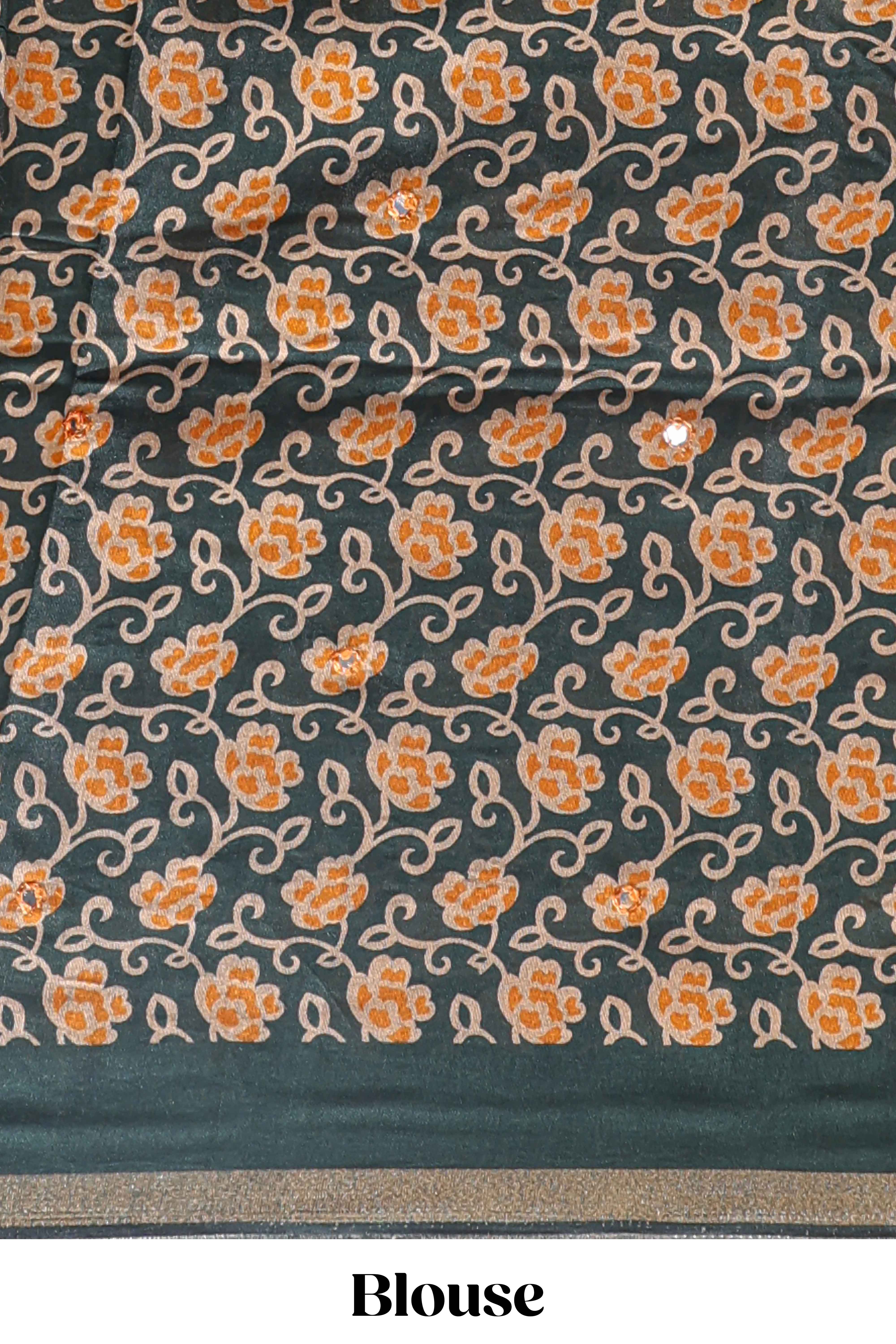 Yellow mirror work marsh mellow saree with contrast floral print border and printed blouse - Image 5