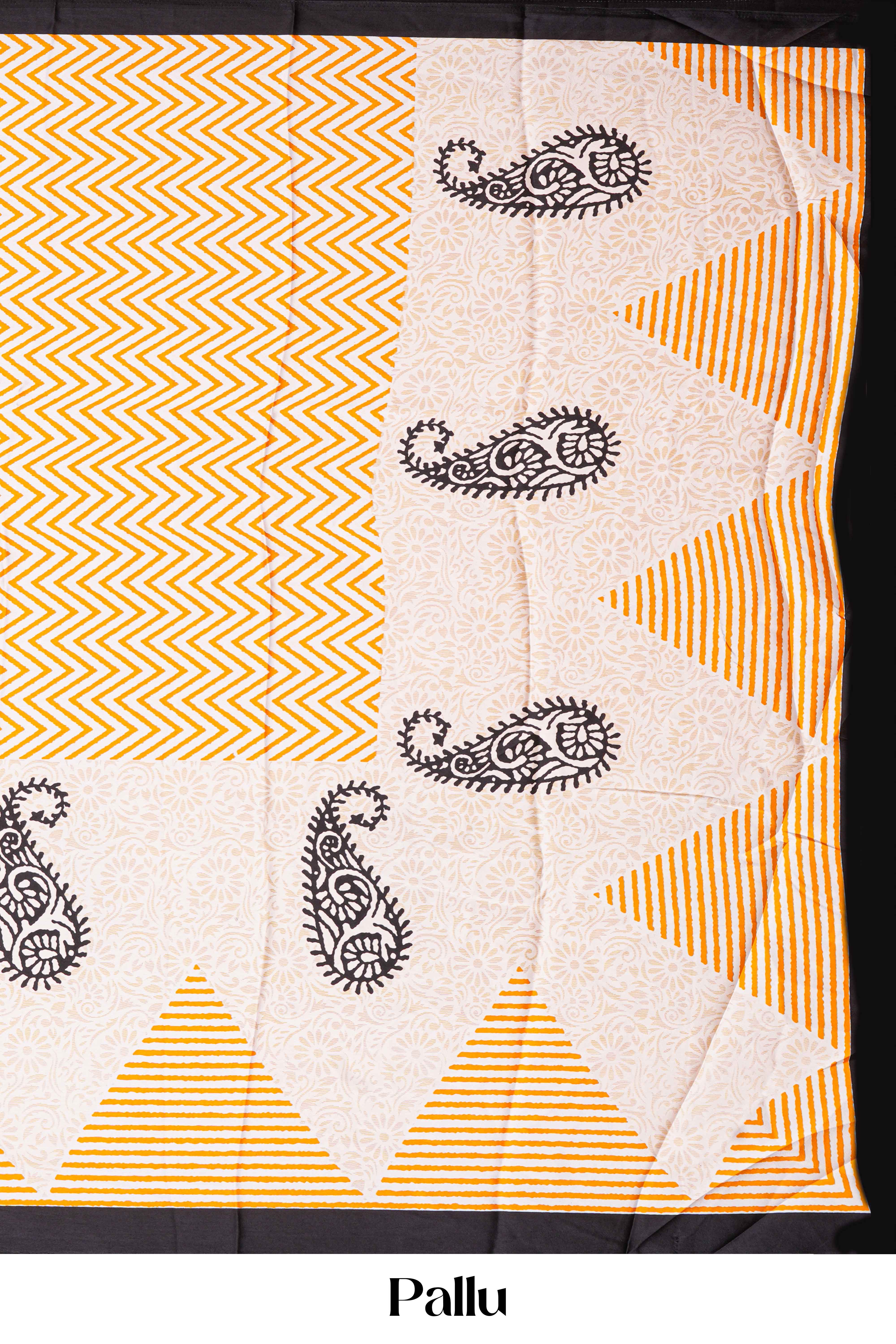 Yellow Modal Silk Saree Lightweight ,Flowy. Chevron Design Contrast Border - Image 5